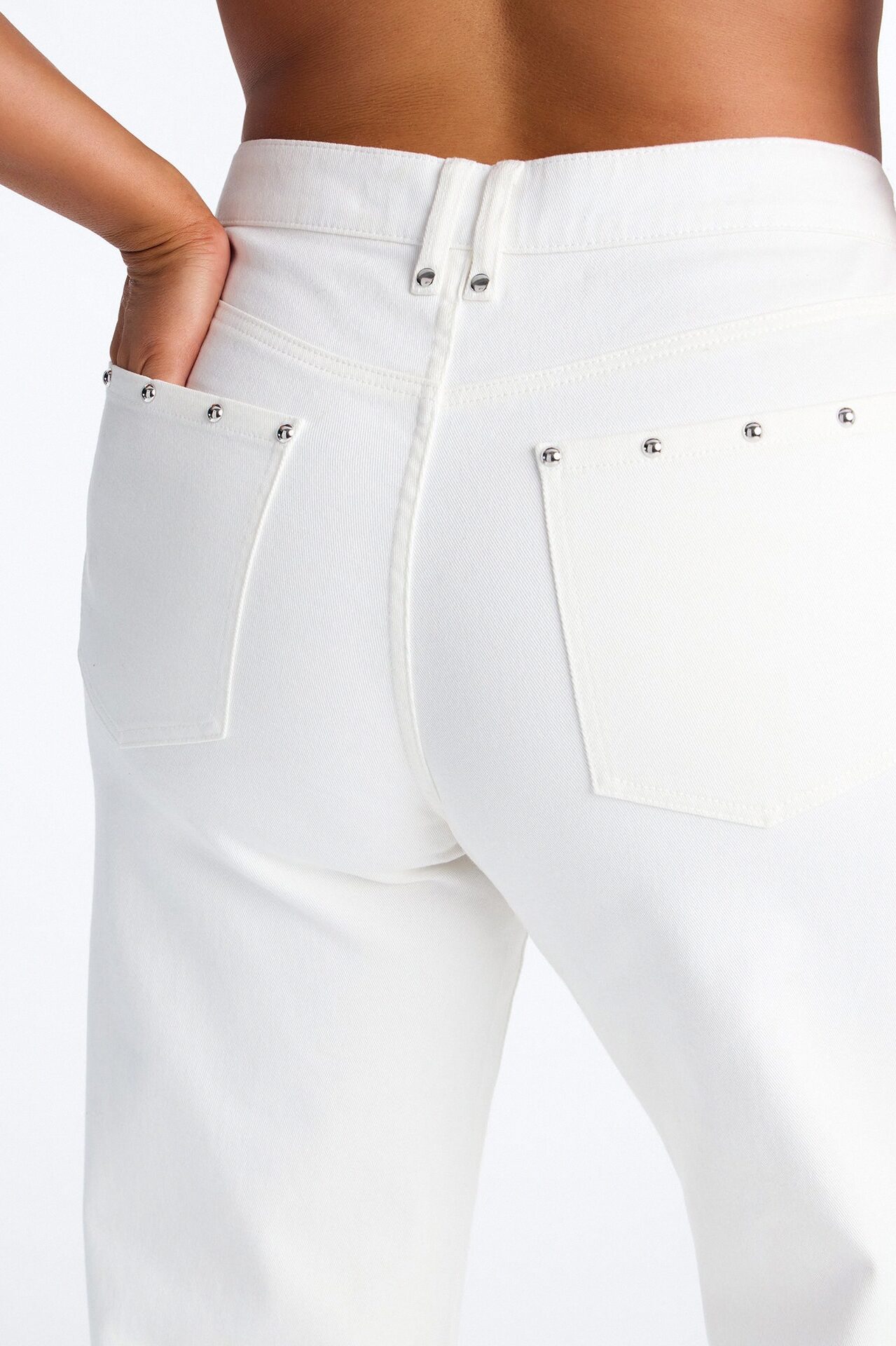 Santorini Studded Stretch Wide Leg Jeans - White
