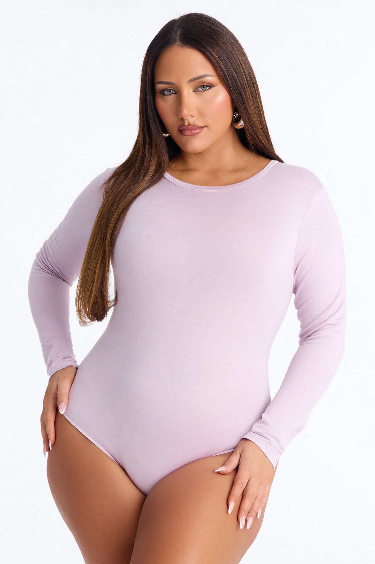 Krystal Crew Neck Long Sleeve Bodysuit - Lilac