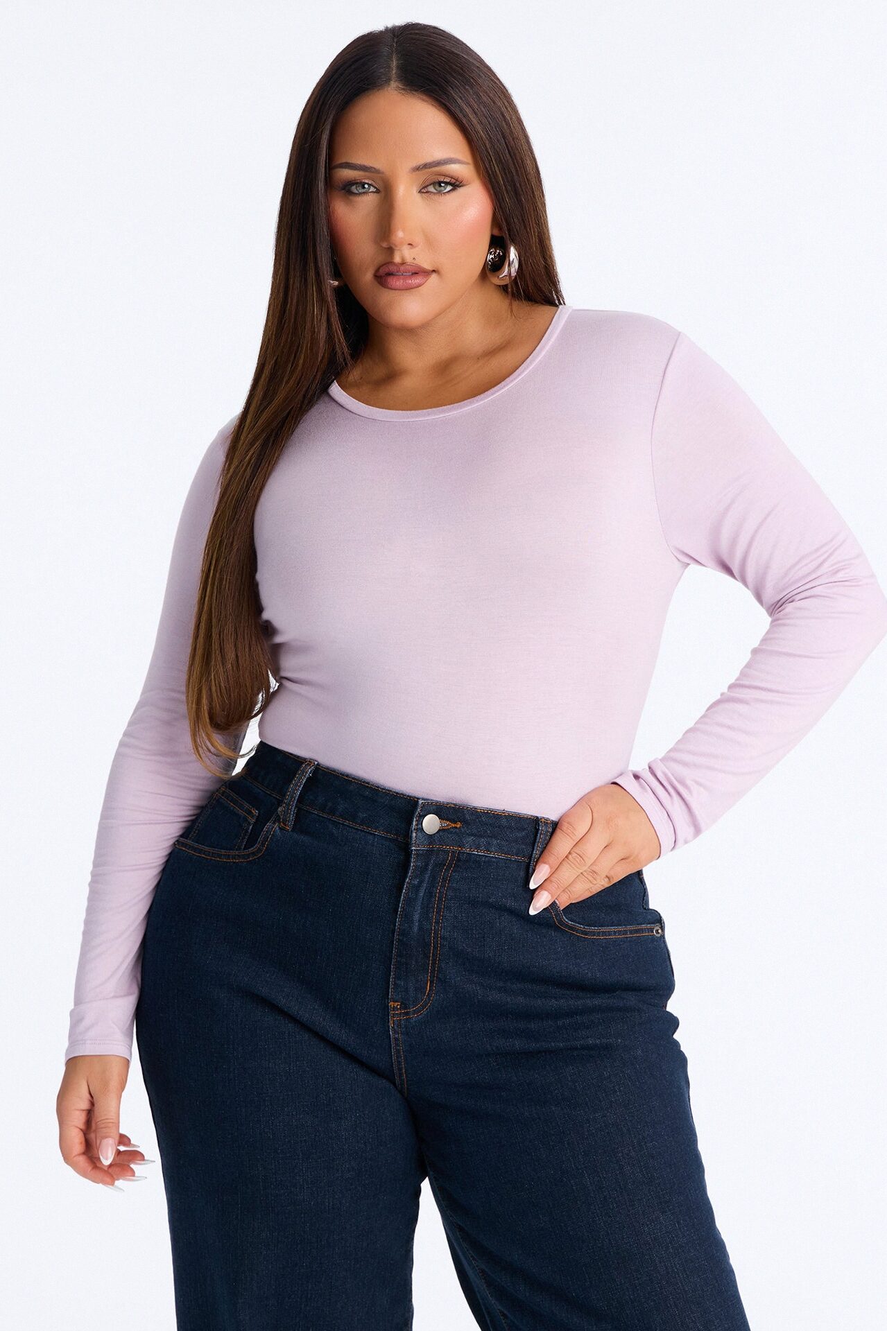 Krystal Crew Neck Long Sleeve Bodysuit - Lilac