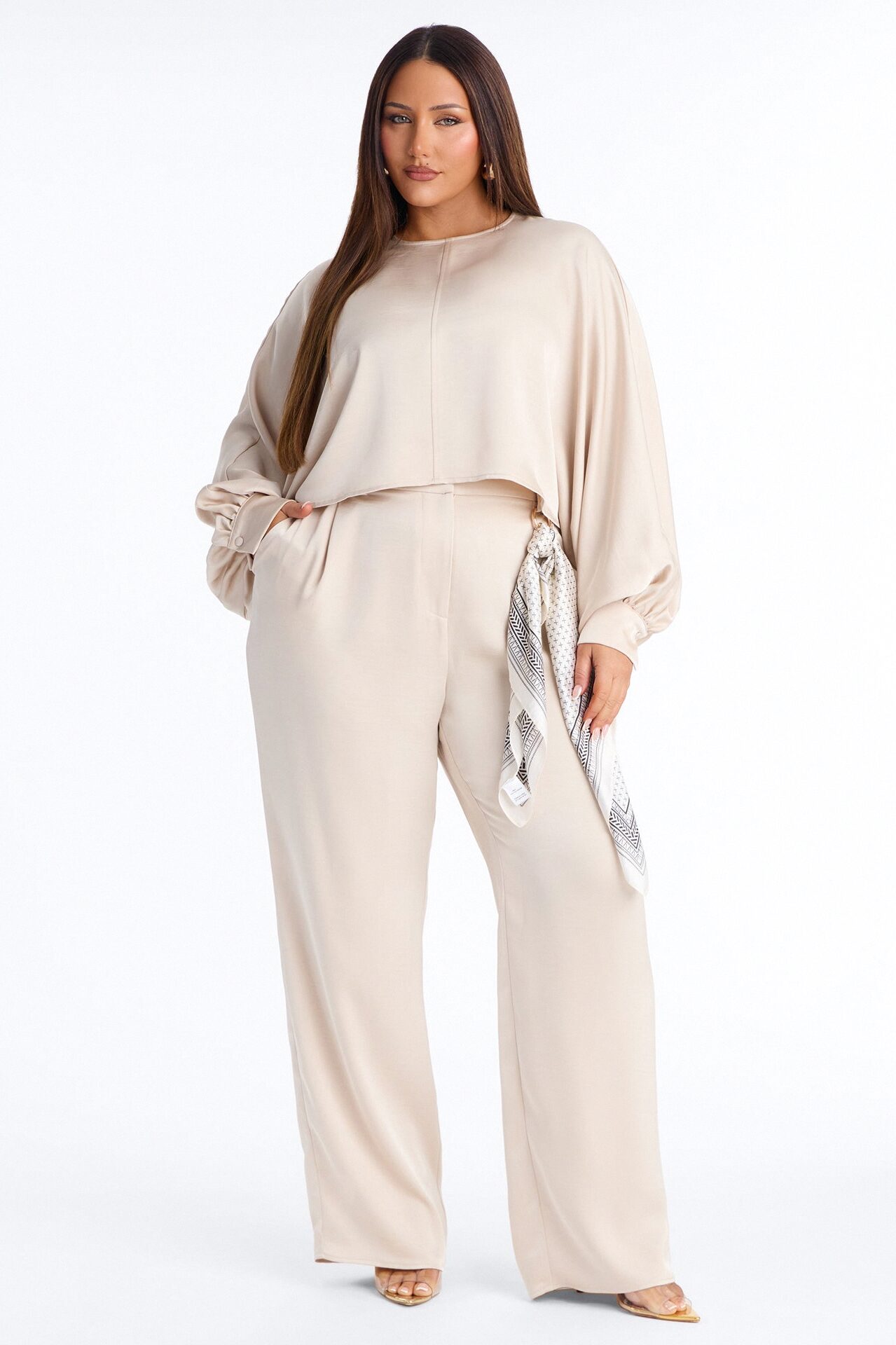 Not Your Typical Satin 3 Piece Pant Set - Champagne