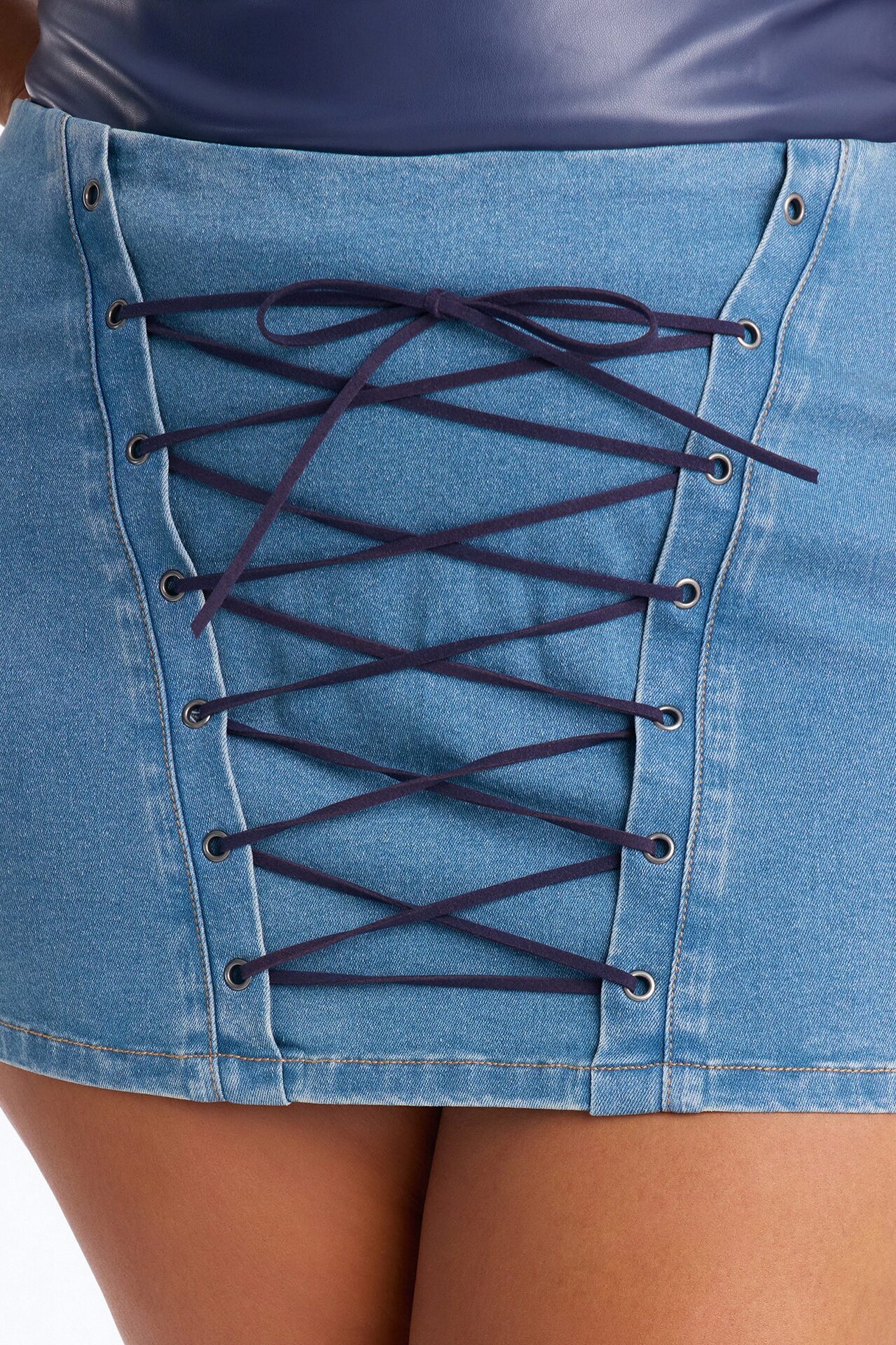 Alicia Lace Up Denim Micro Mini Skirt - Medium Wash