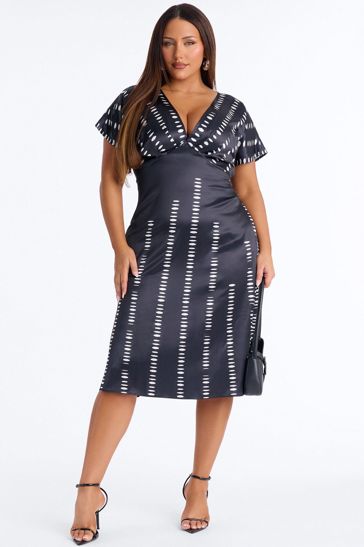 Polly Dot Satin Midi Dress - Black/White