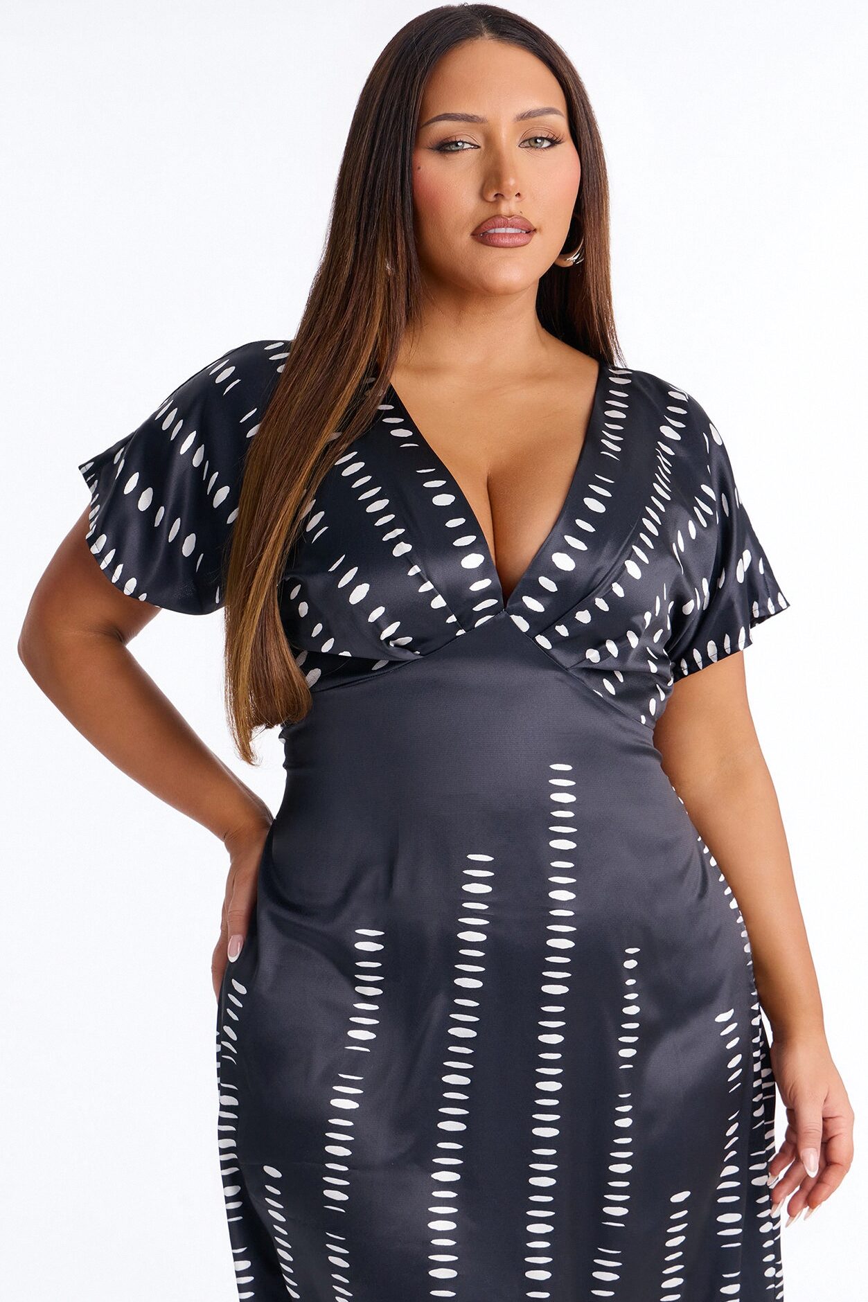 Polly Dot Satin Midi Dress - Black/White