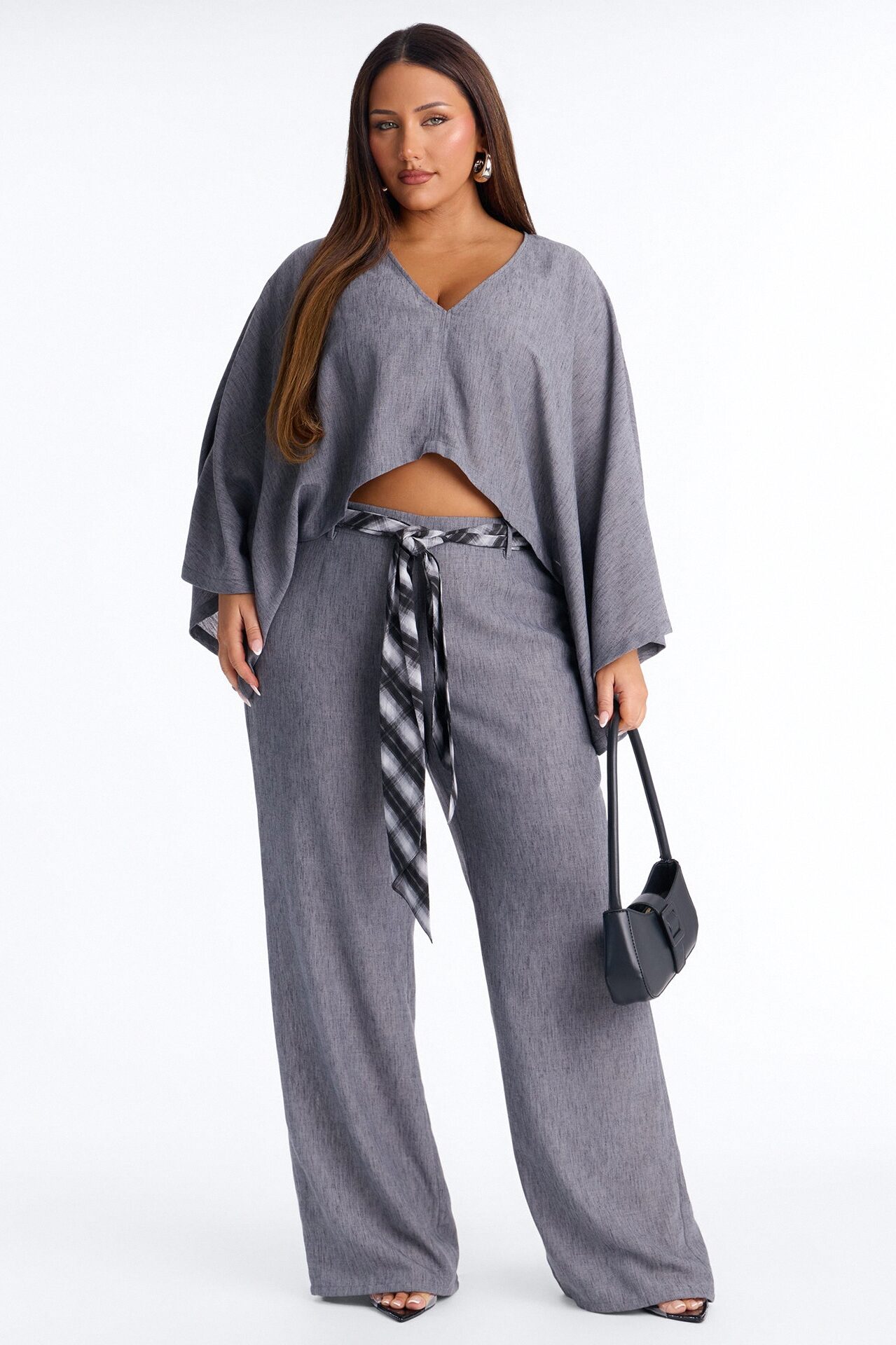 Fiora Scarf Belt Pant Set - Grey