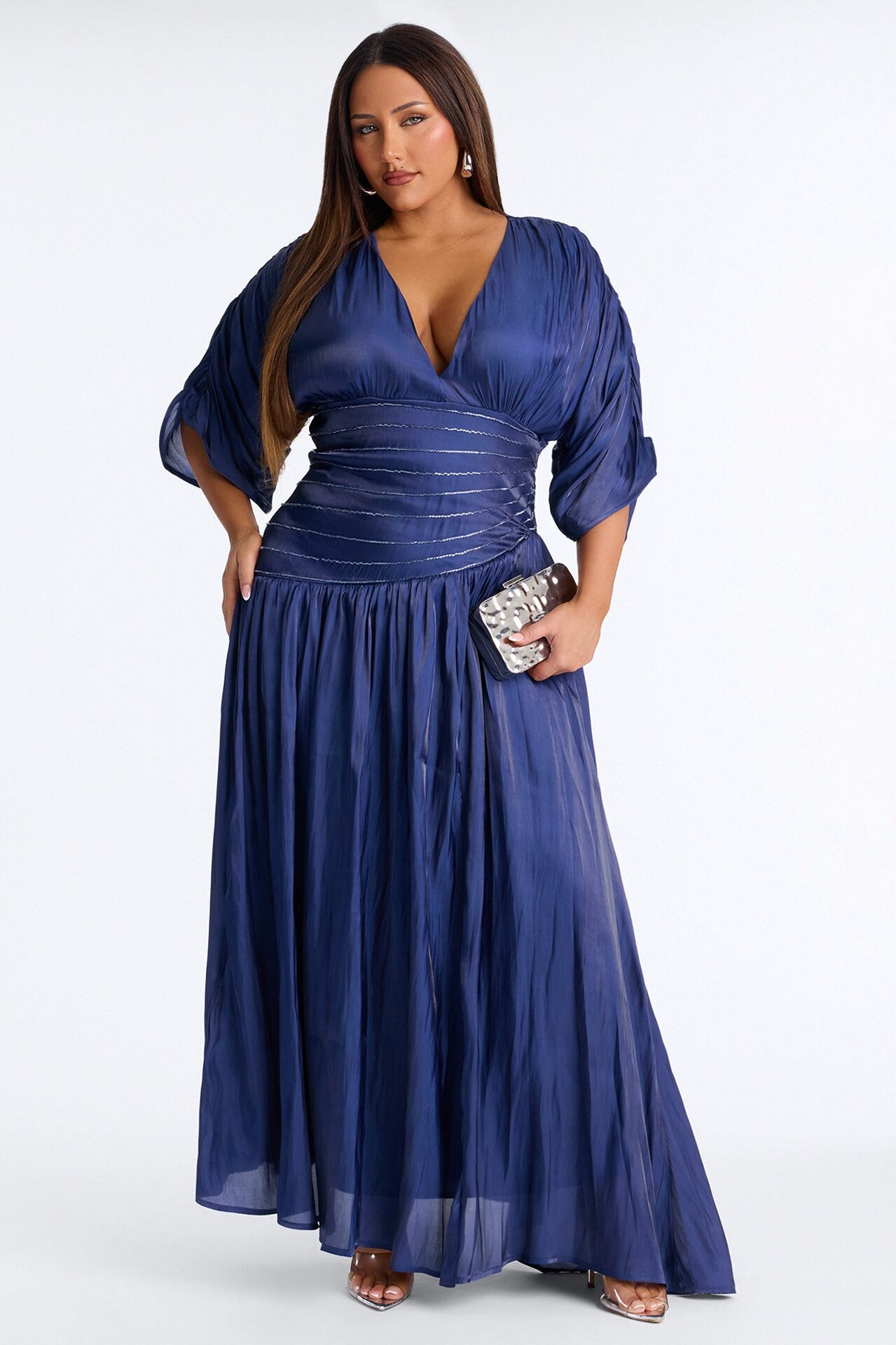 Liliana Cinched Organza Maxi Dress - Navy