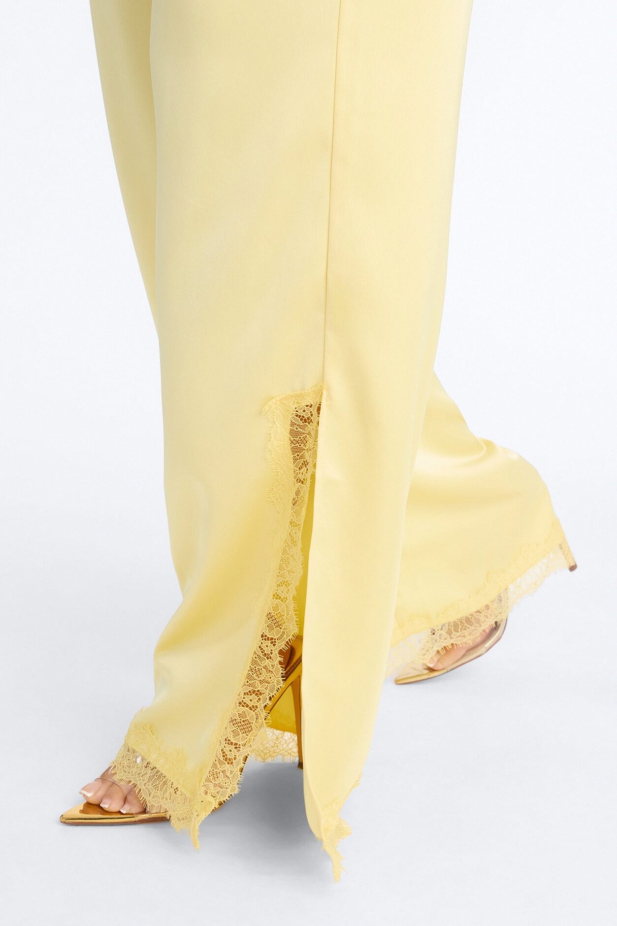 Araiza Satin Lace Trim Pant Set - Yellow