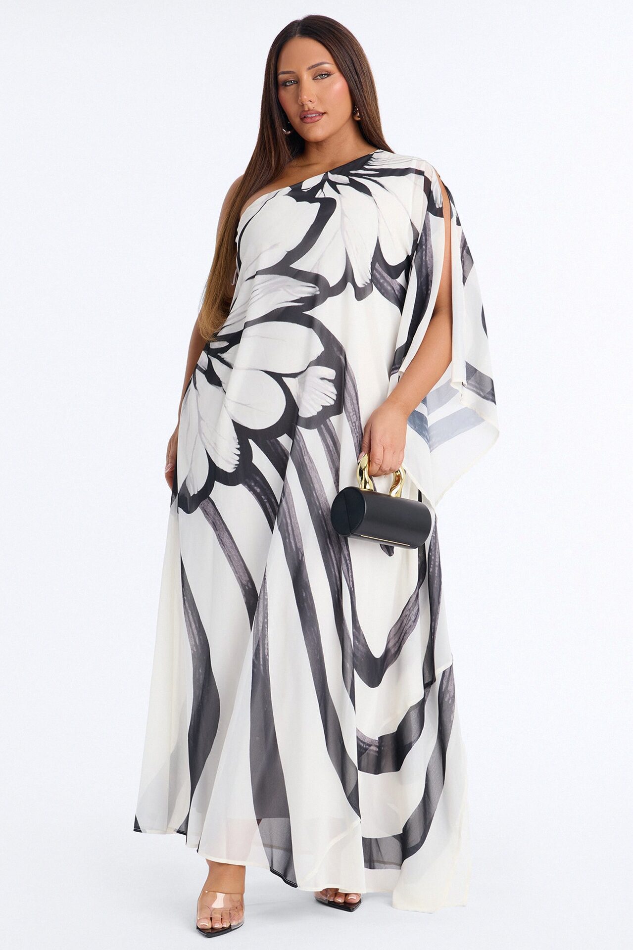 Draped In Luxe Chiffon Kaftan Maxi Dress - Black/combo
