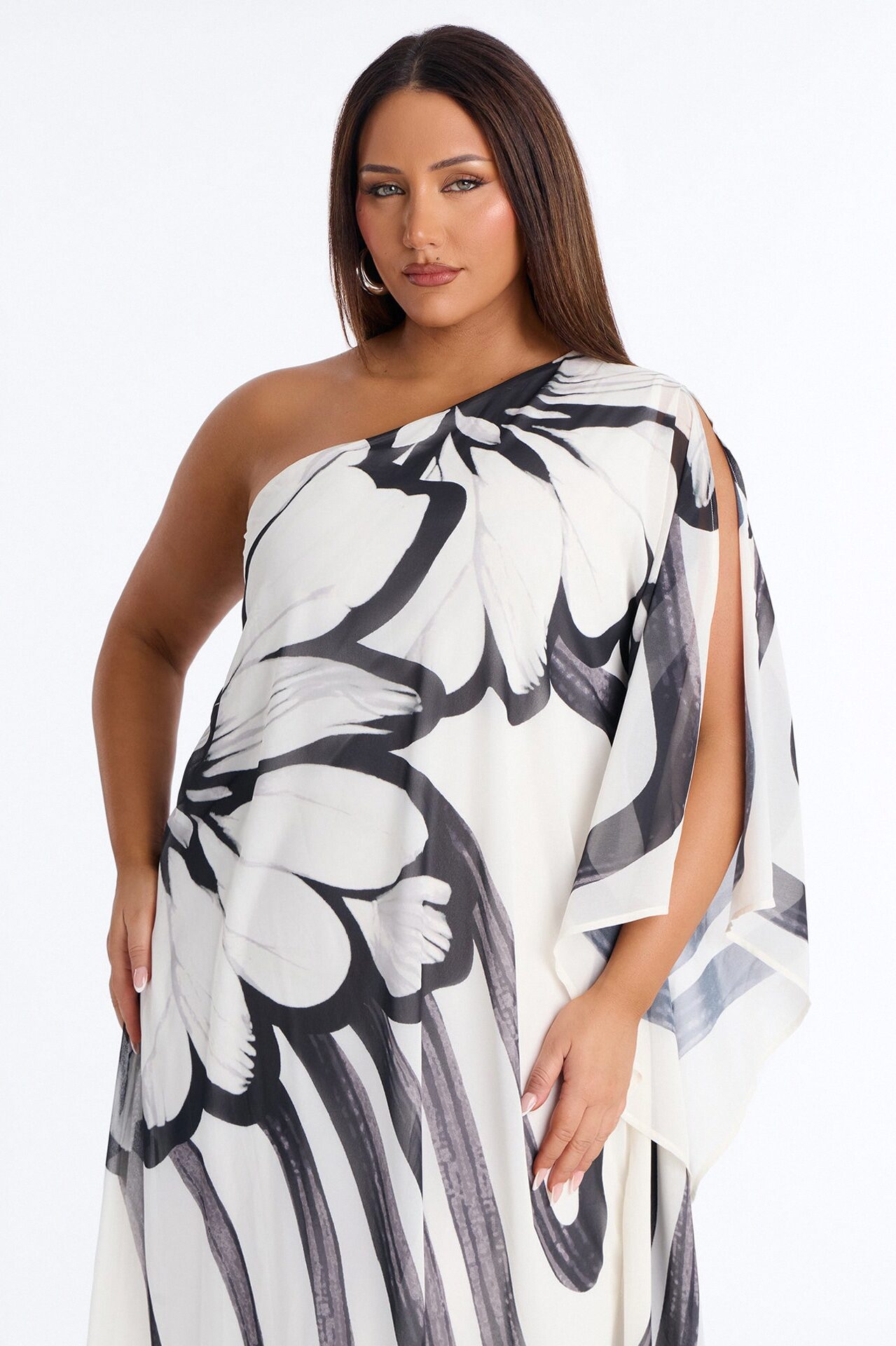 Draped In Luxe Chiffon Kaftan Maxi Dress - Black/combo