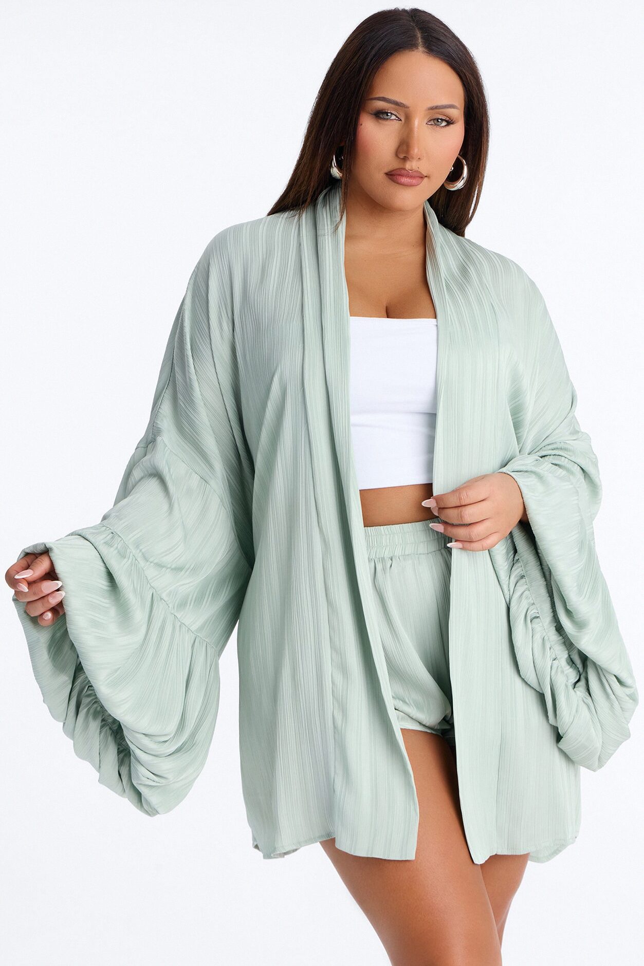 Bailee Satin Short Set - Sage