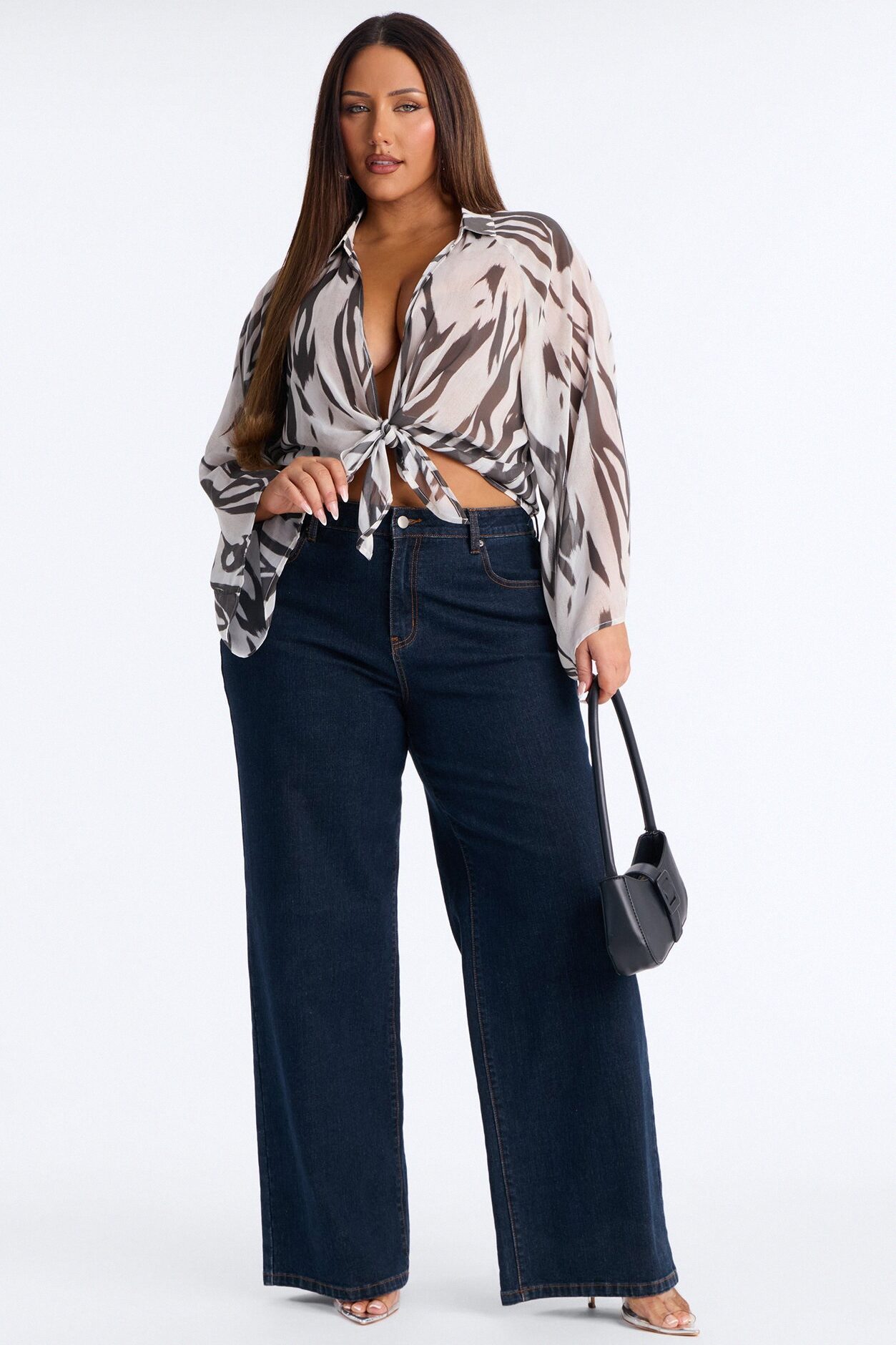 Elevated Energy Tie Front Chiffon Top - Black/White