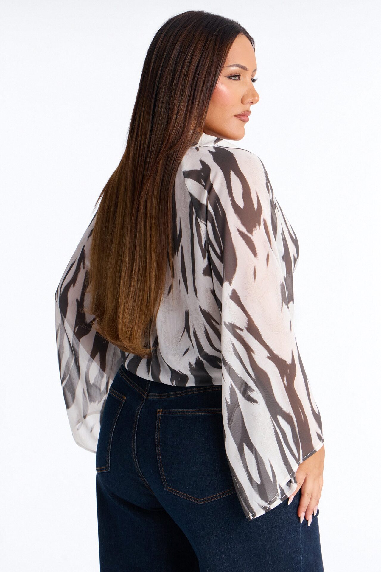 Elevated Energy Tie Front Chiffon Top - Black/White