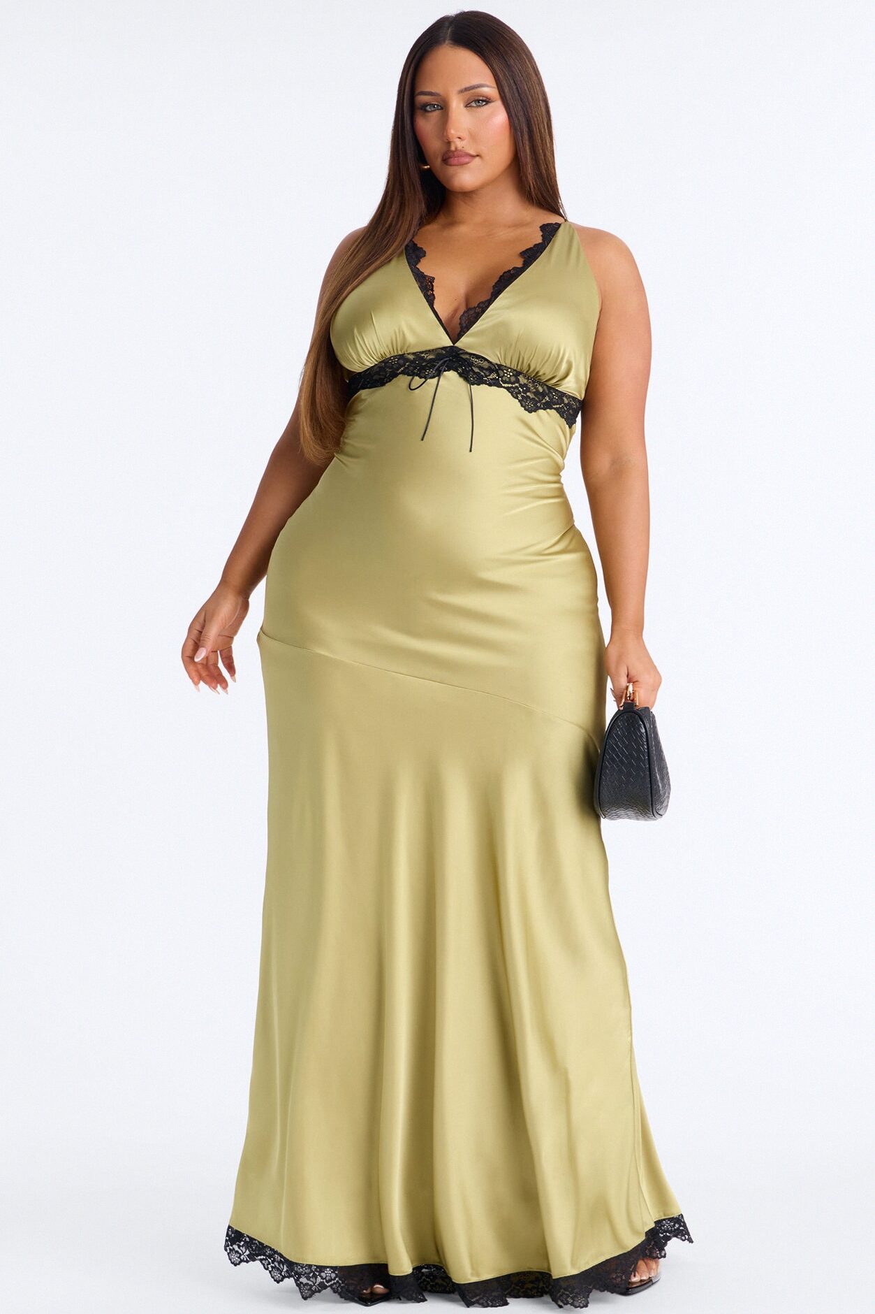 Raylene Lace Satin Maxi Dress - Green/combo