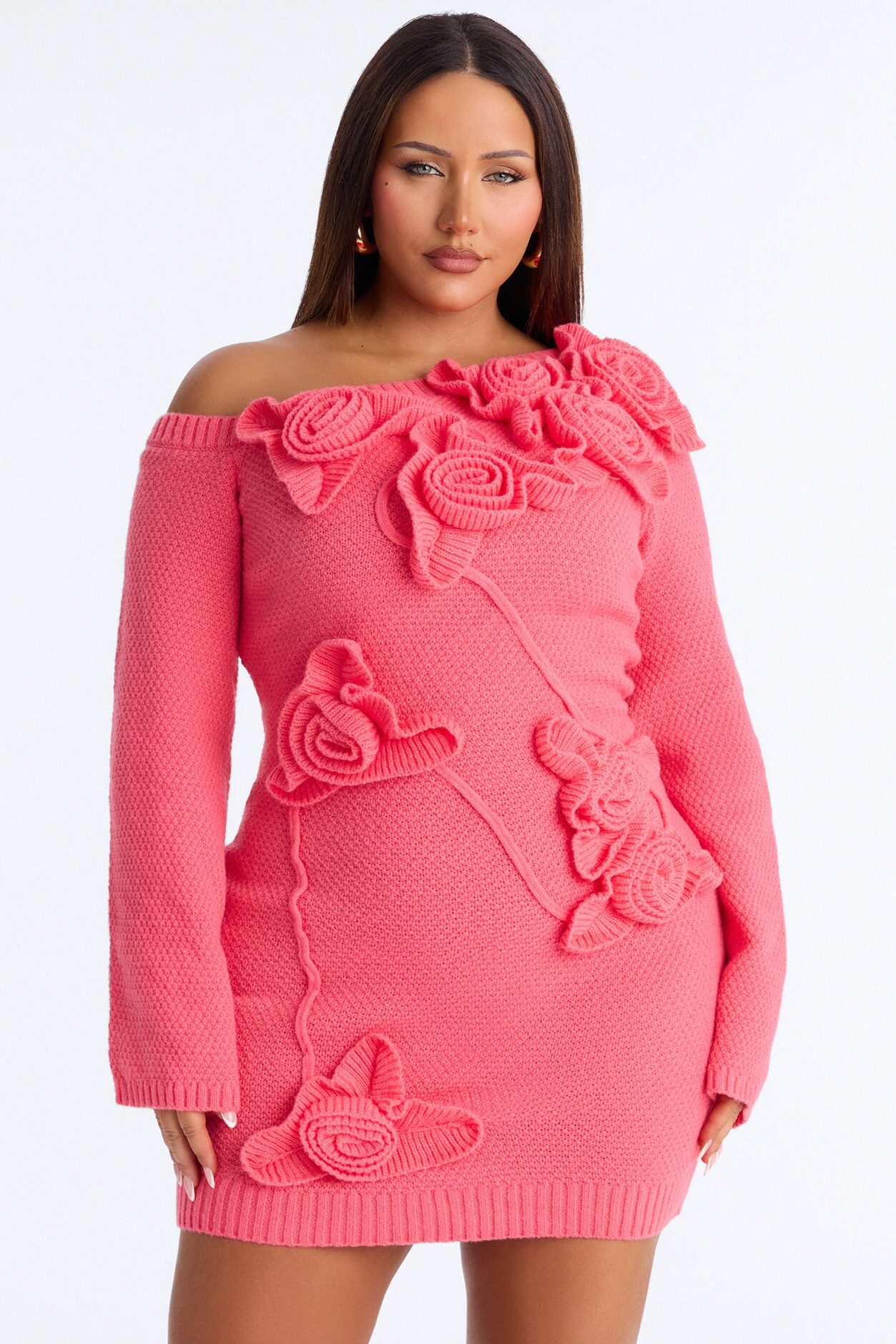 Brighten Up Long Sleeve Sweater Mini Dress - Coral