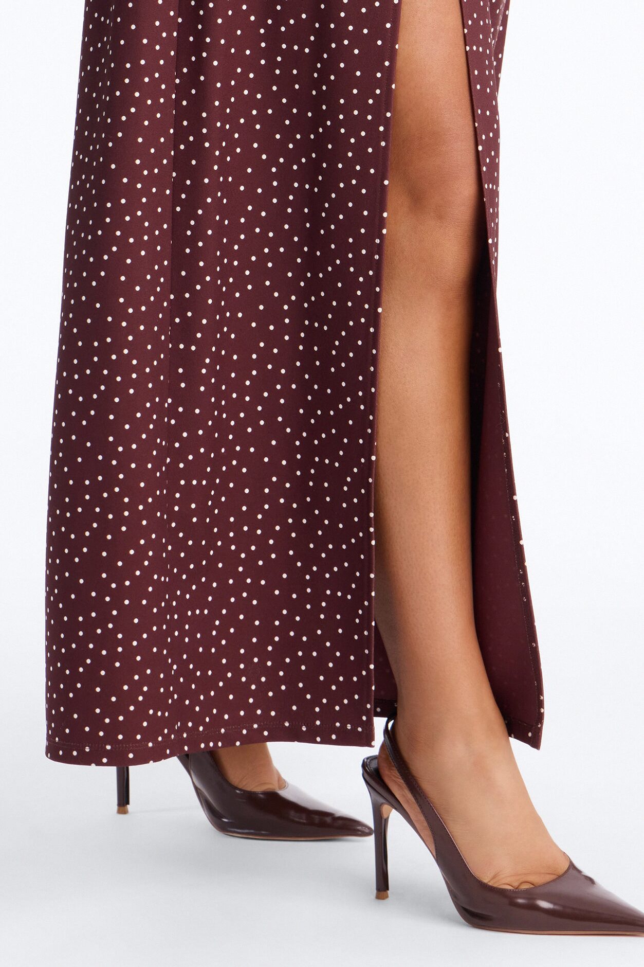 Dani Polka Dot High Slit Ankle Maxi - Chocolate