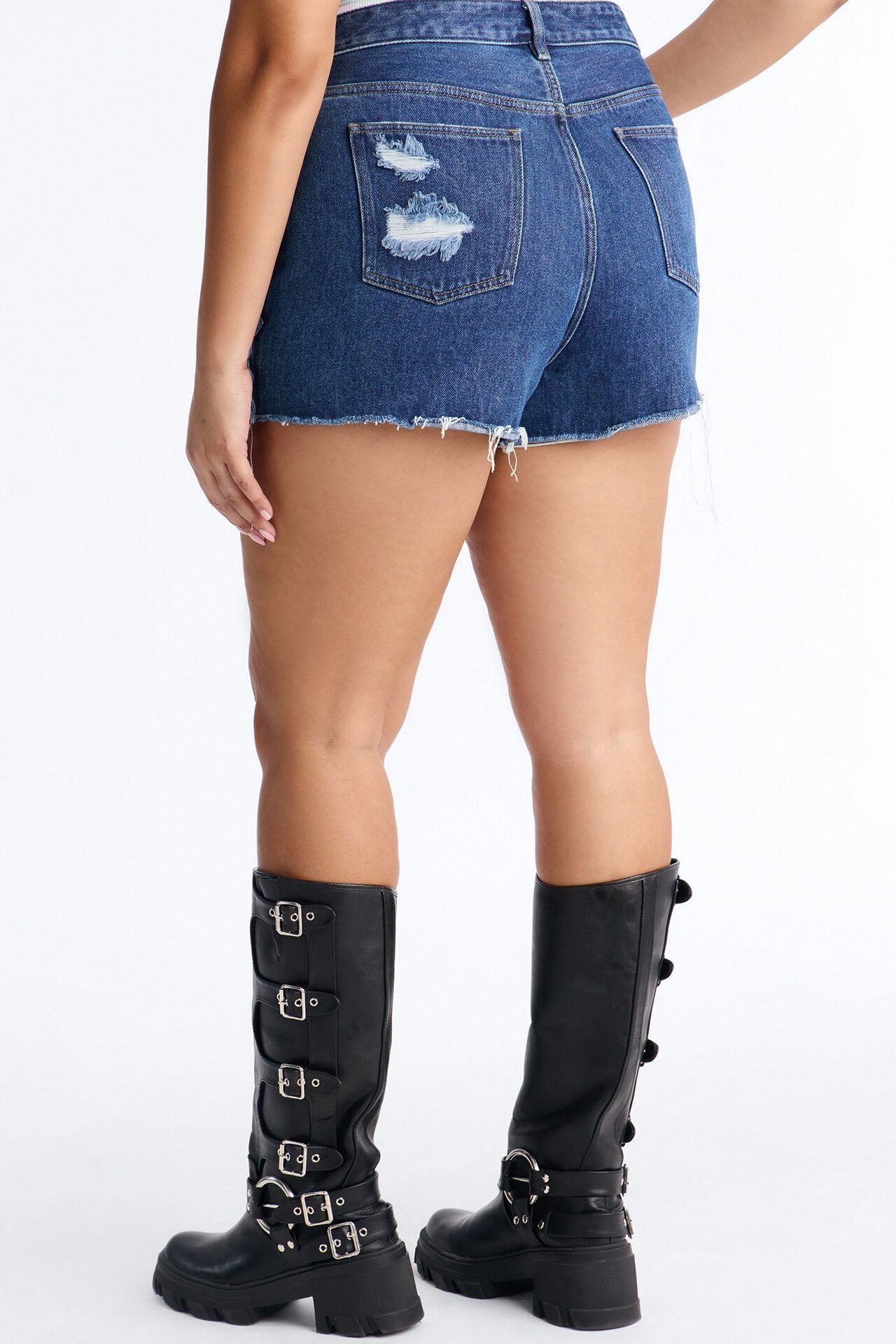 Indio Fringe Ripped High Rise Denim Shorts - Dark Wash