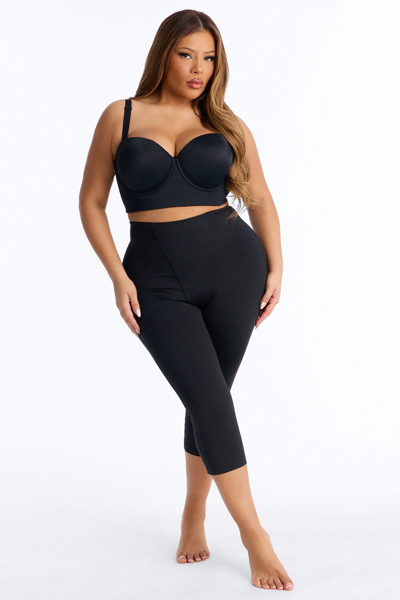 Mid Compression Shapewear Capri Pant - Black