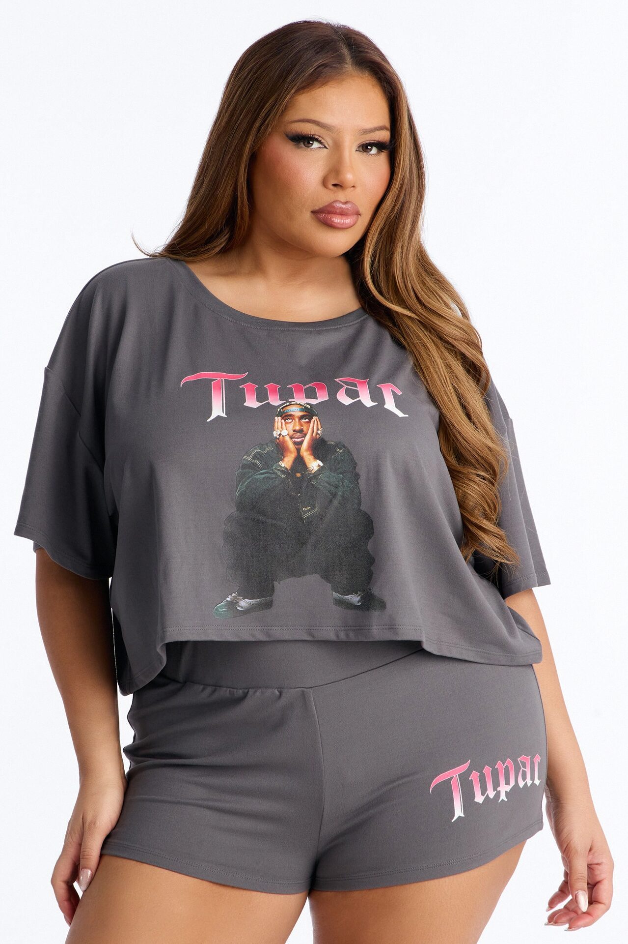 Tupac Sitting PJ Short Set - Acid Wash Grey