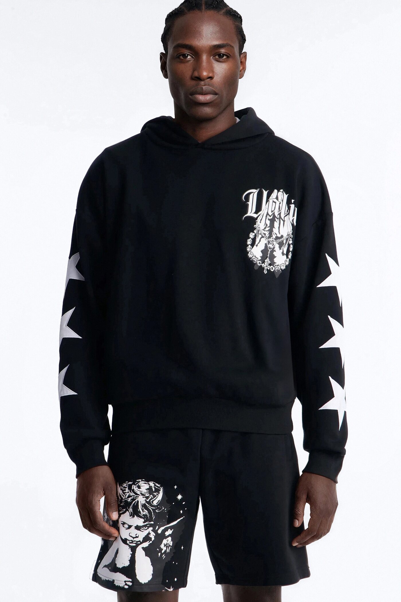 Menace Sent Embroidery Hoodie - Black