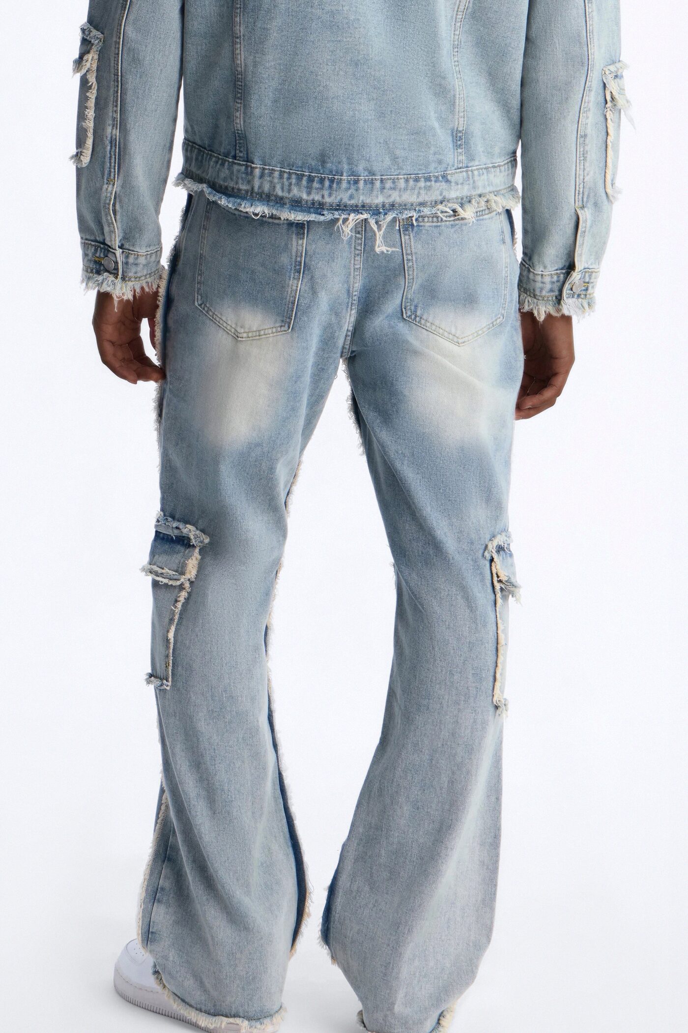 Straight Flare Tattered Cargo Jean - Light Wash
