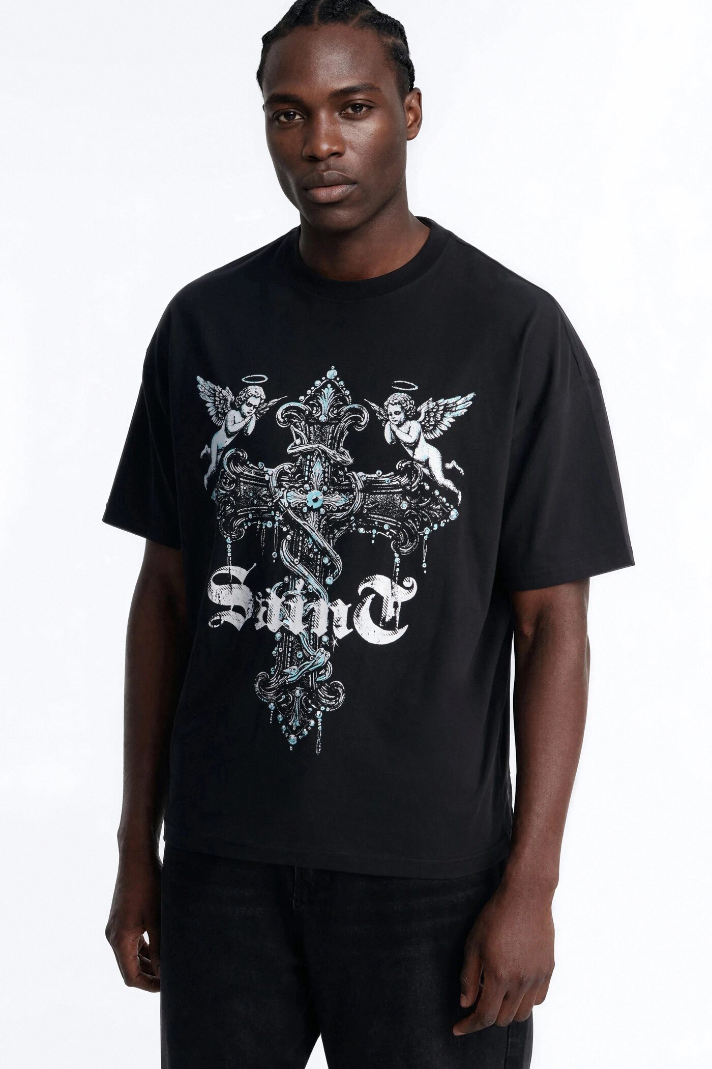Saints Protect Me Oversized Short Sleeve Tee - Black