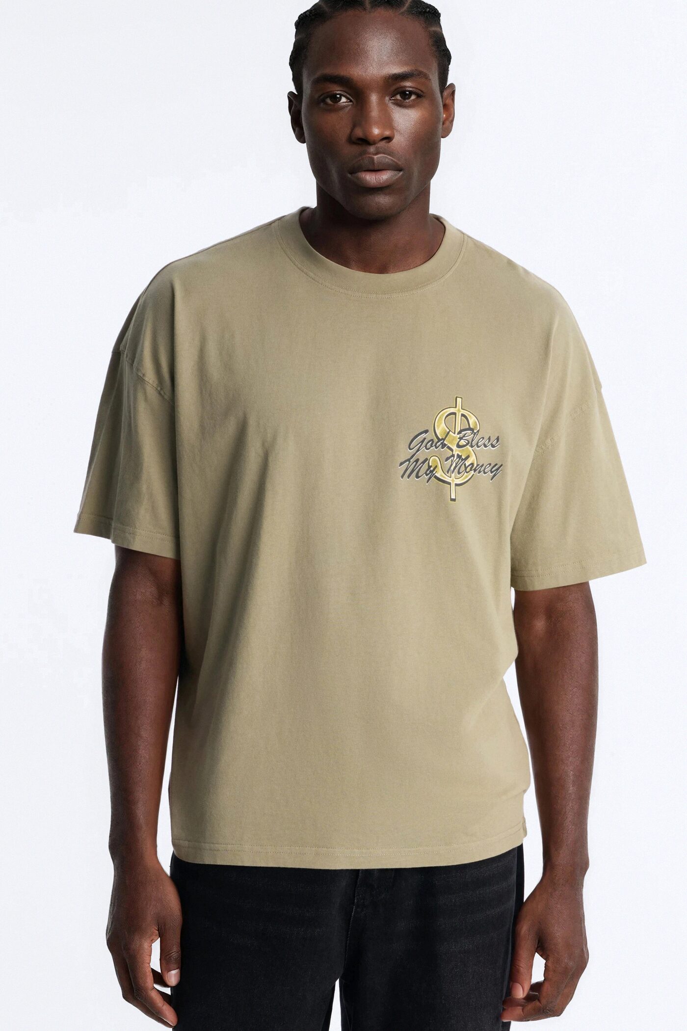 God Bless My Money Oversized Short Sleeve Tee - Olive