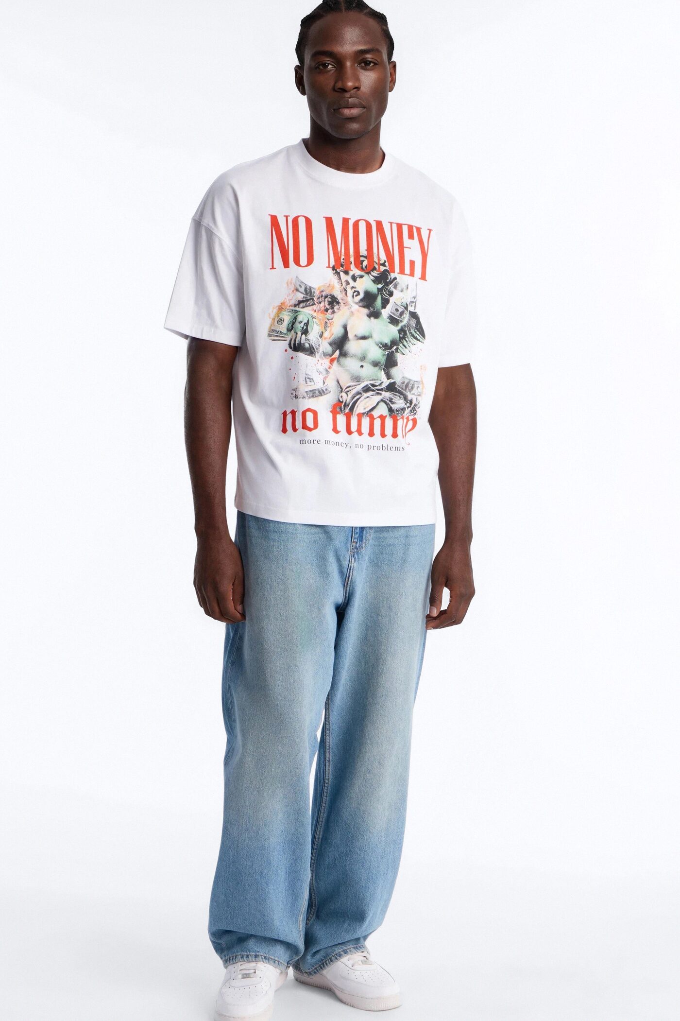 No Money No Funny Oversized Short Sleeve Tee - White