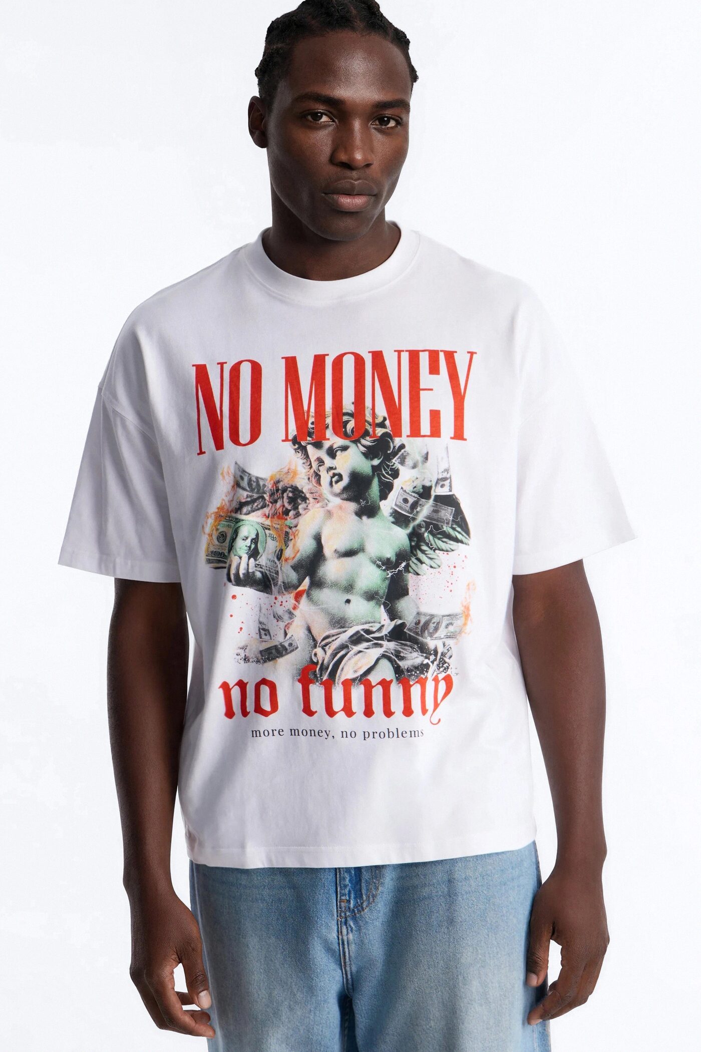 No Money No Funny Oversized Short Sleeve Tee - White