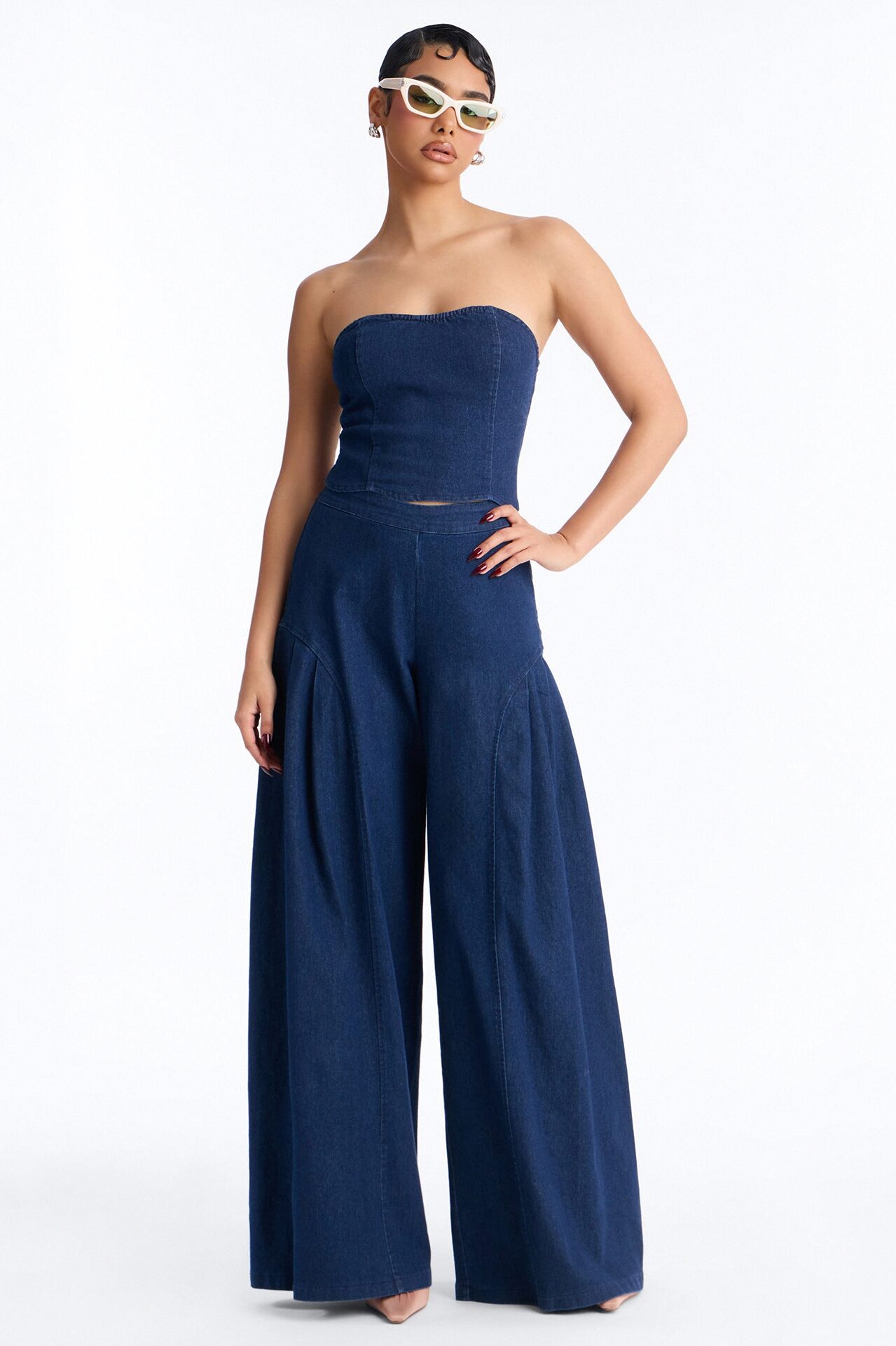 Bethany Strapless Denim Pant Set - Dark Wash