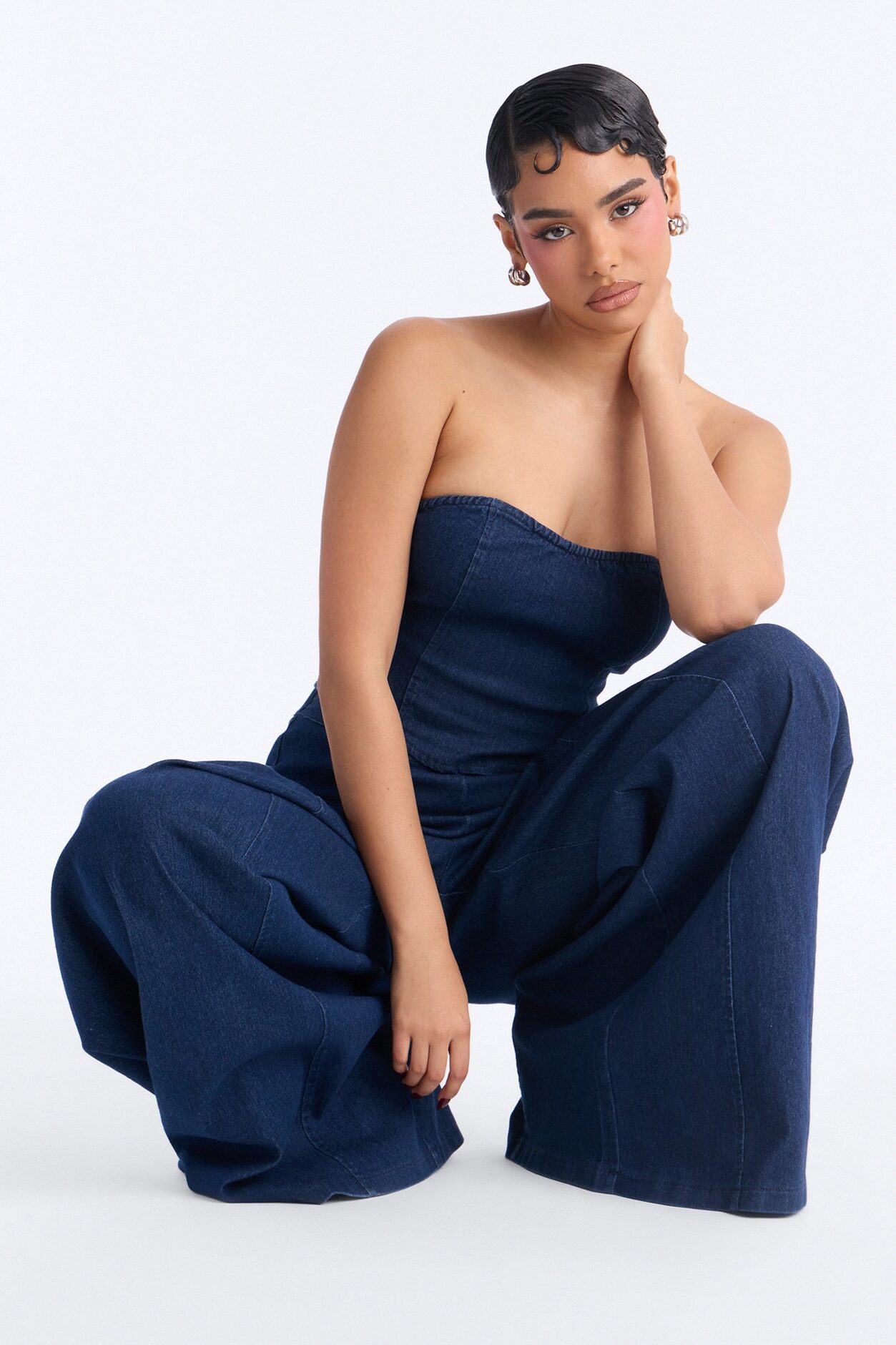 Bethany Strapless Denim Pant Set - Dark Wash