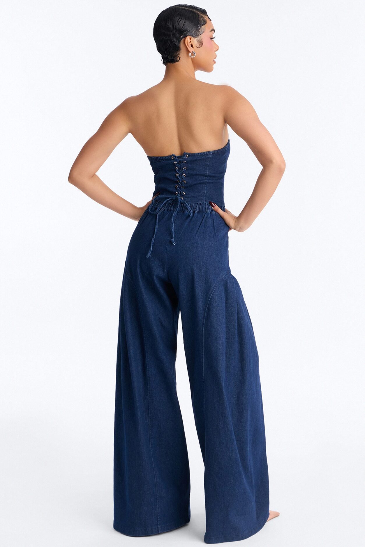 Bethany Strapless Denim Pant Set - Dark Wash