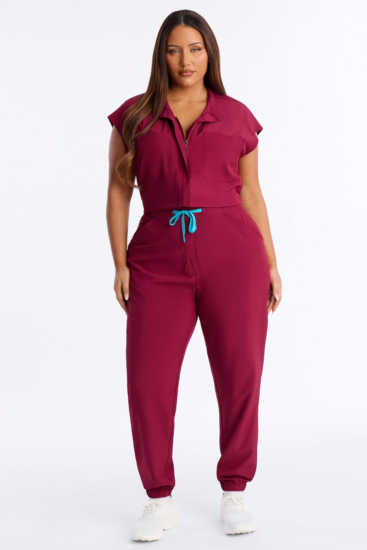 Ready Next Shift Stretch Scrub Jumpsuit - Burgundy