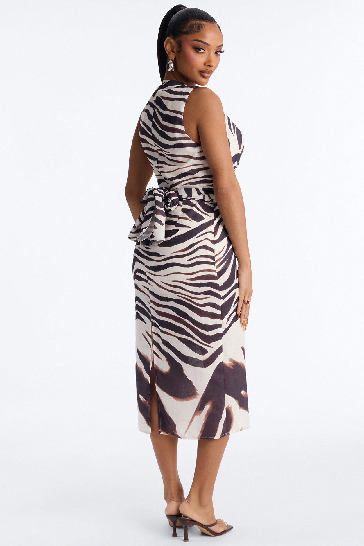 Myra Wrap Linen Midi Dress - Brown/combo