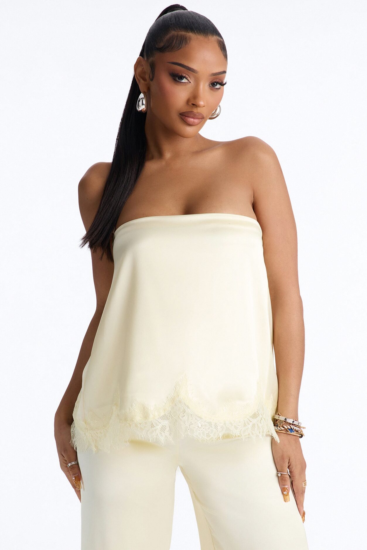 Kierra Satin Strapless Wide Leg Jumpsuit - Yellow