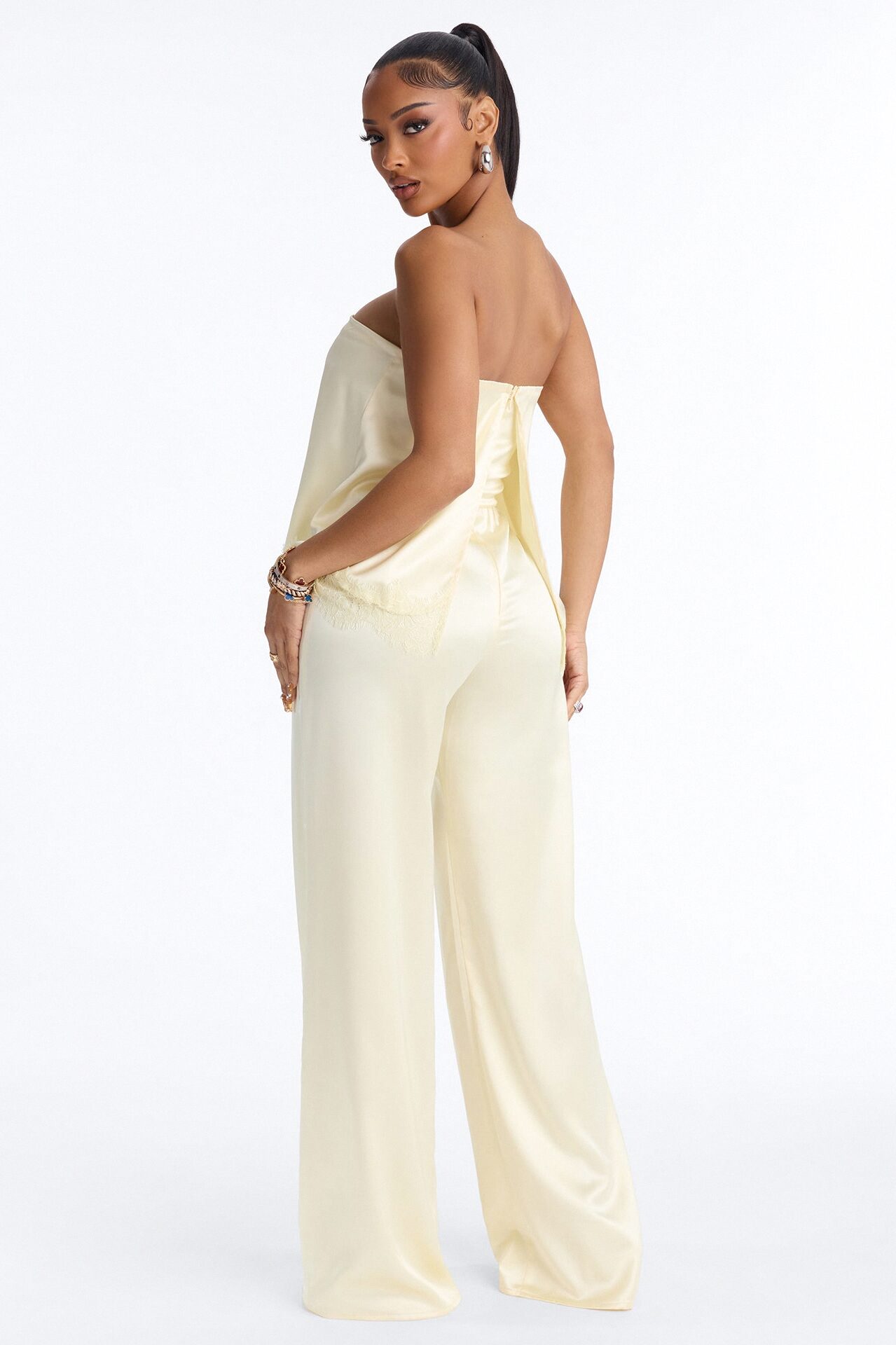 Kierra Satin Strapless Wide Leg Jumpsuit - Yellow