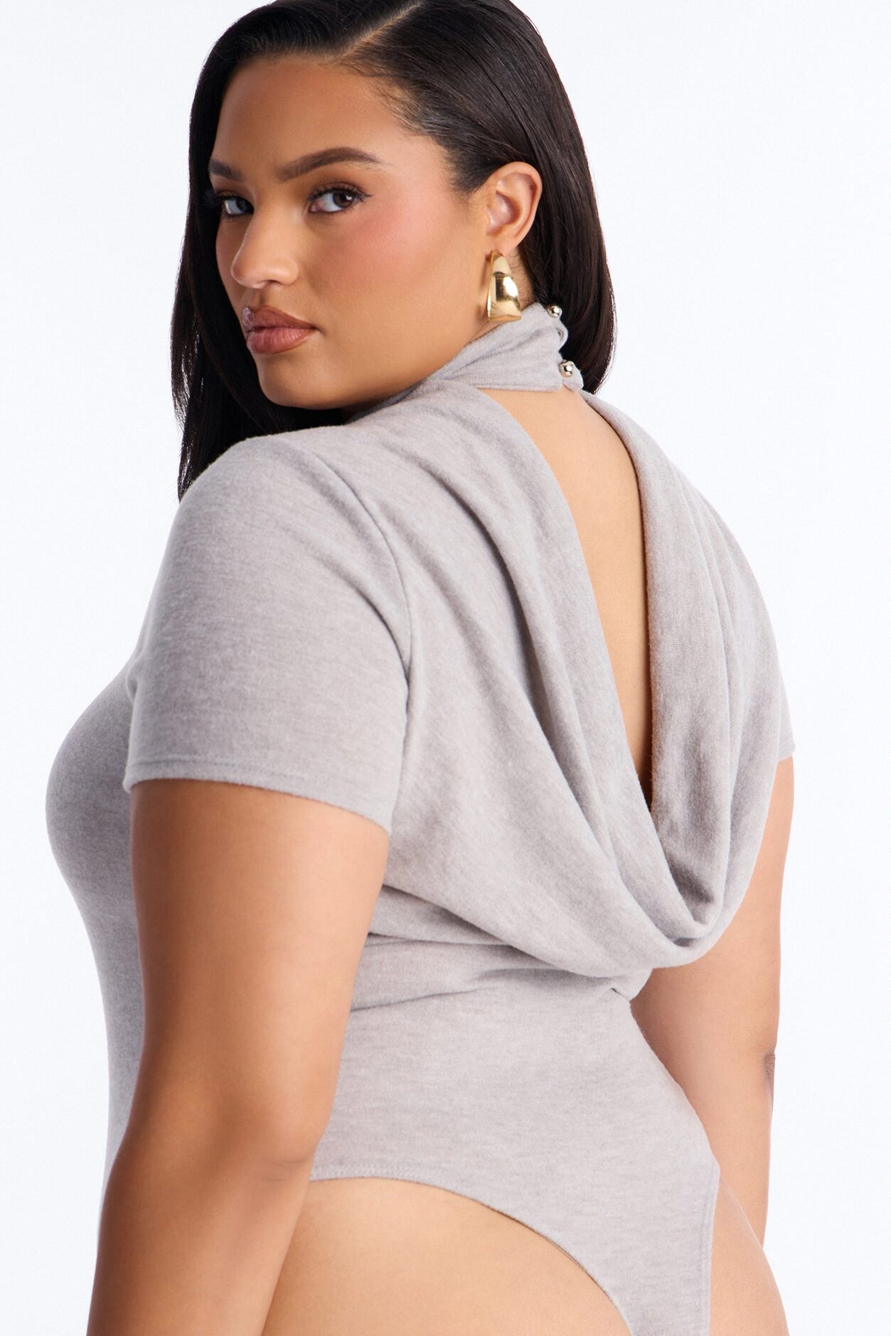 Marenna Mock Neck Short Sleeve Hacci Bodysuit - Grey