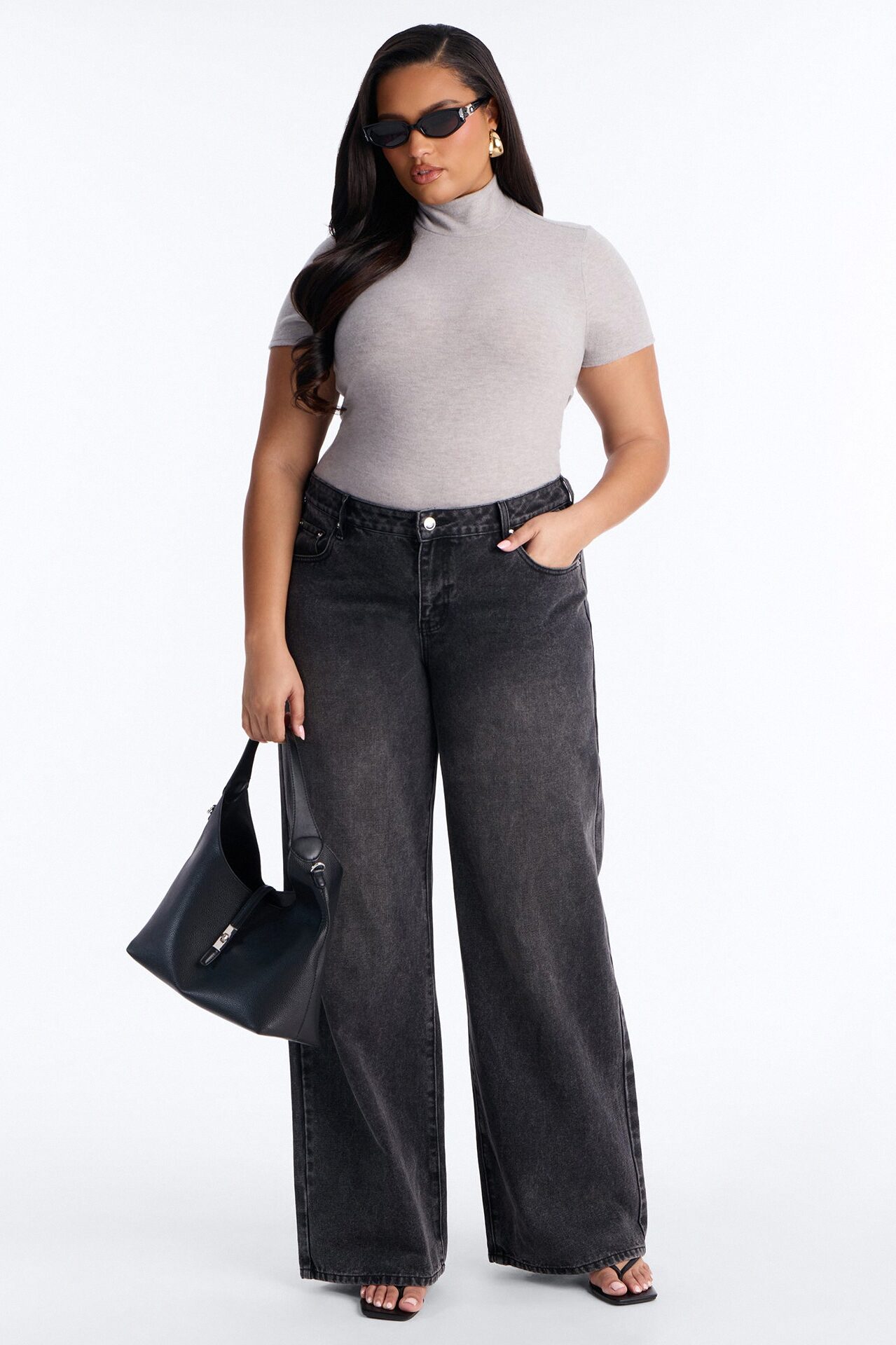 Marenna Mock Neck Short Sleeve Hacci Bodysuit - Grey