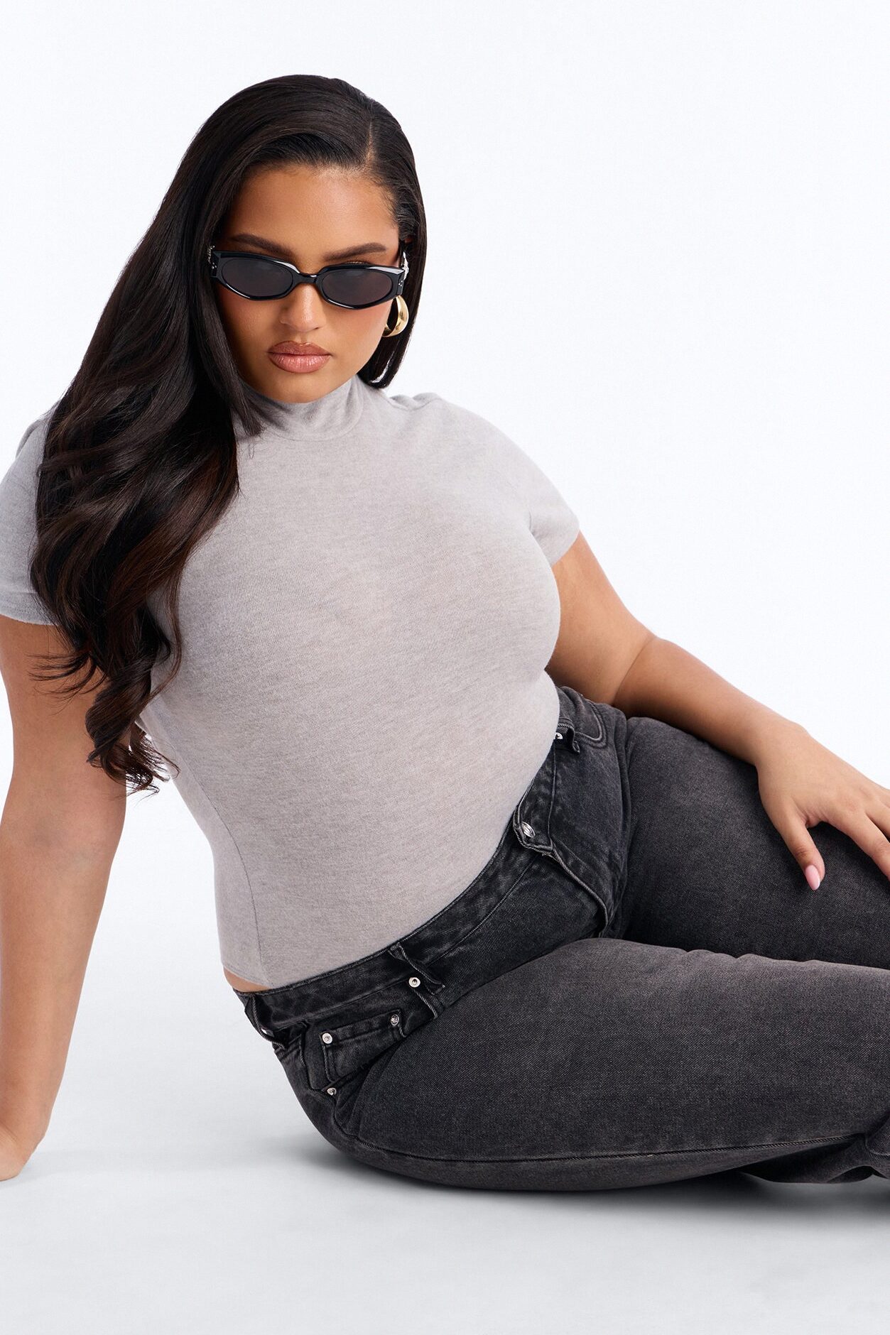 Marenna Mock Neck Short Sleeve Hacci Bodysuit - Grey