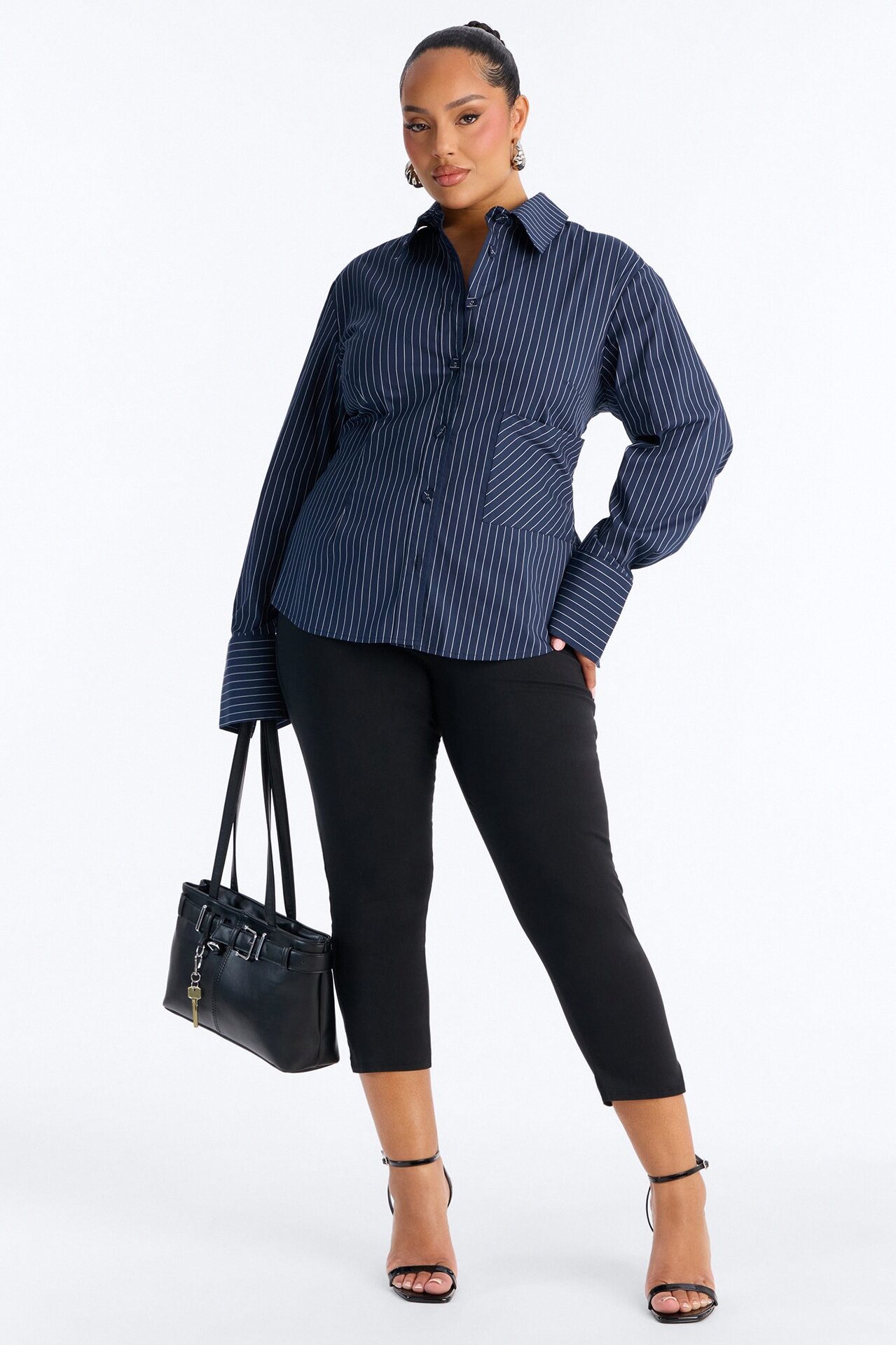 Jenna Pinstripe Poplin Shirt - Navy/combo
