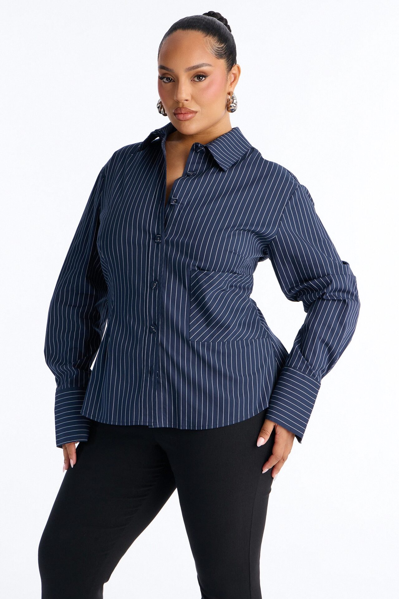 Jenna Pinstripe Poplin Shirt - Navy/combo