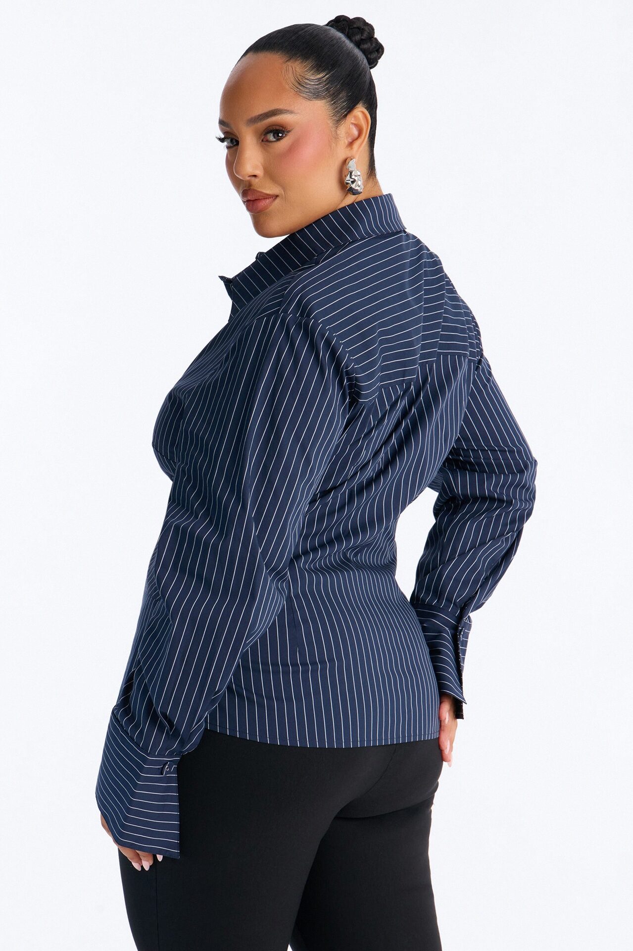 Jenna Pinstripe Poplin Shirt - Navy/combo