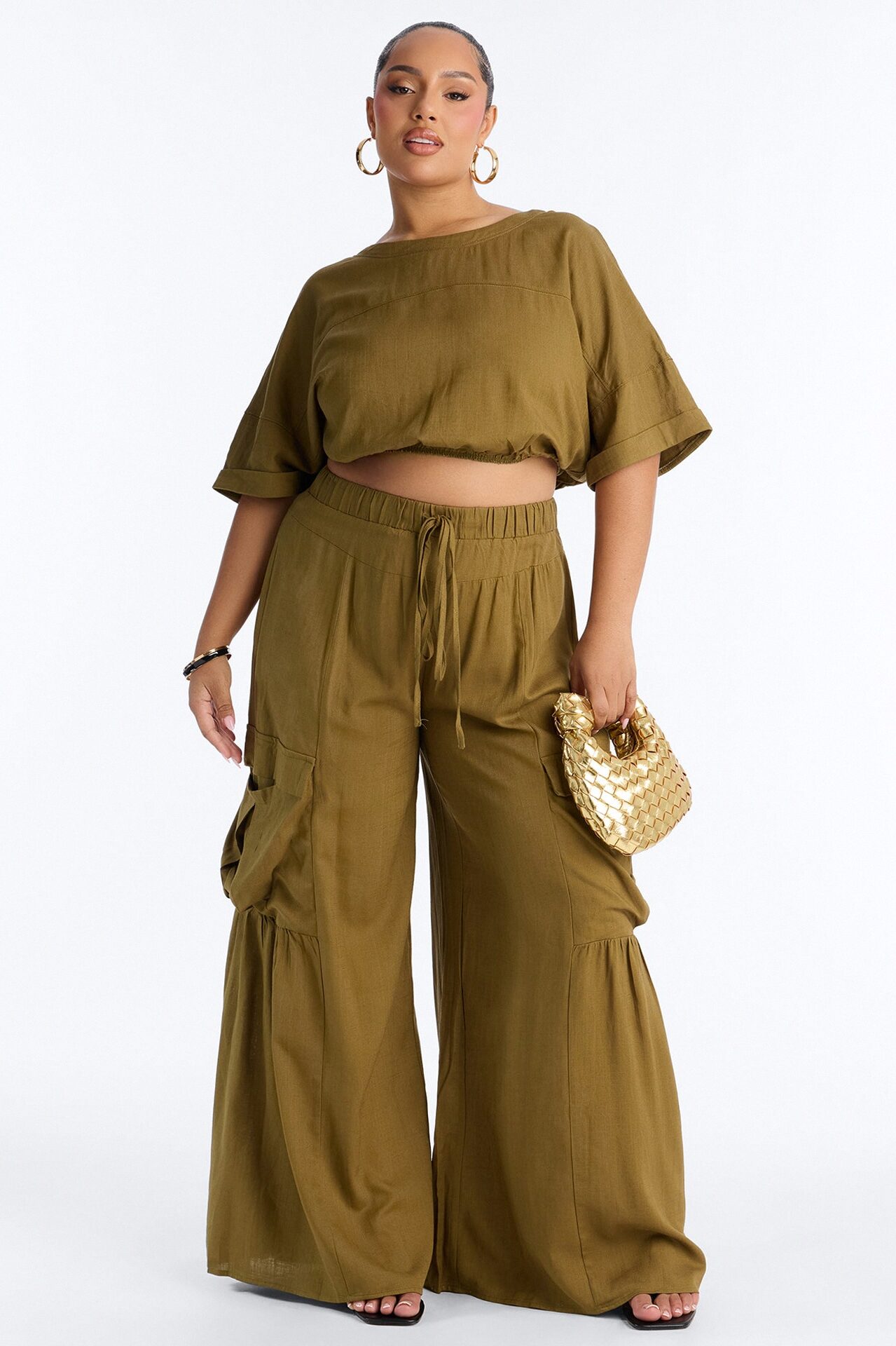 Lulu Wide Leg Pant Set - Olive