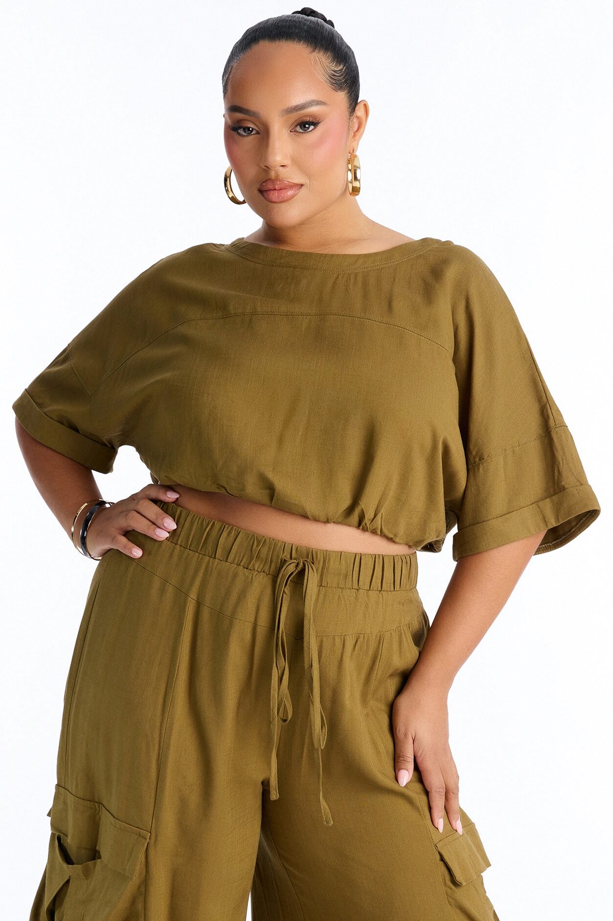 Lulu Wide Leg Pant Set - Olive