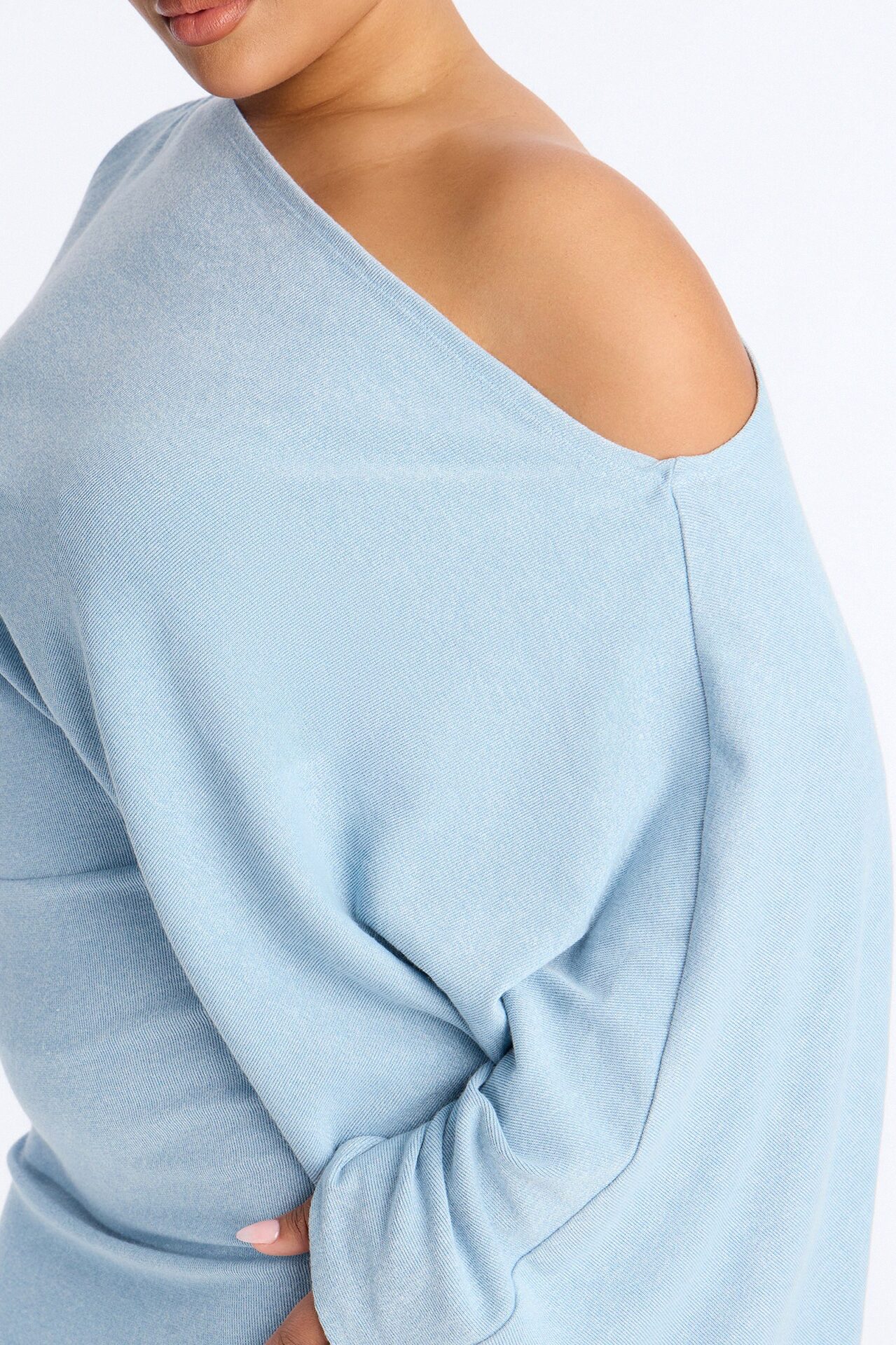 Alessia Off Shoulder Sweater Mini Dress - Dusty Blue