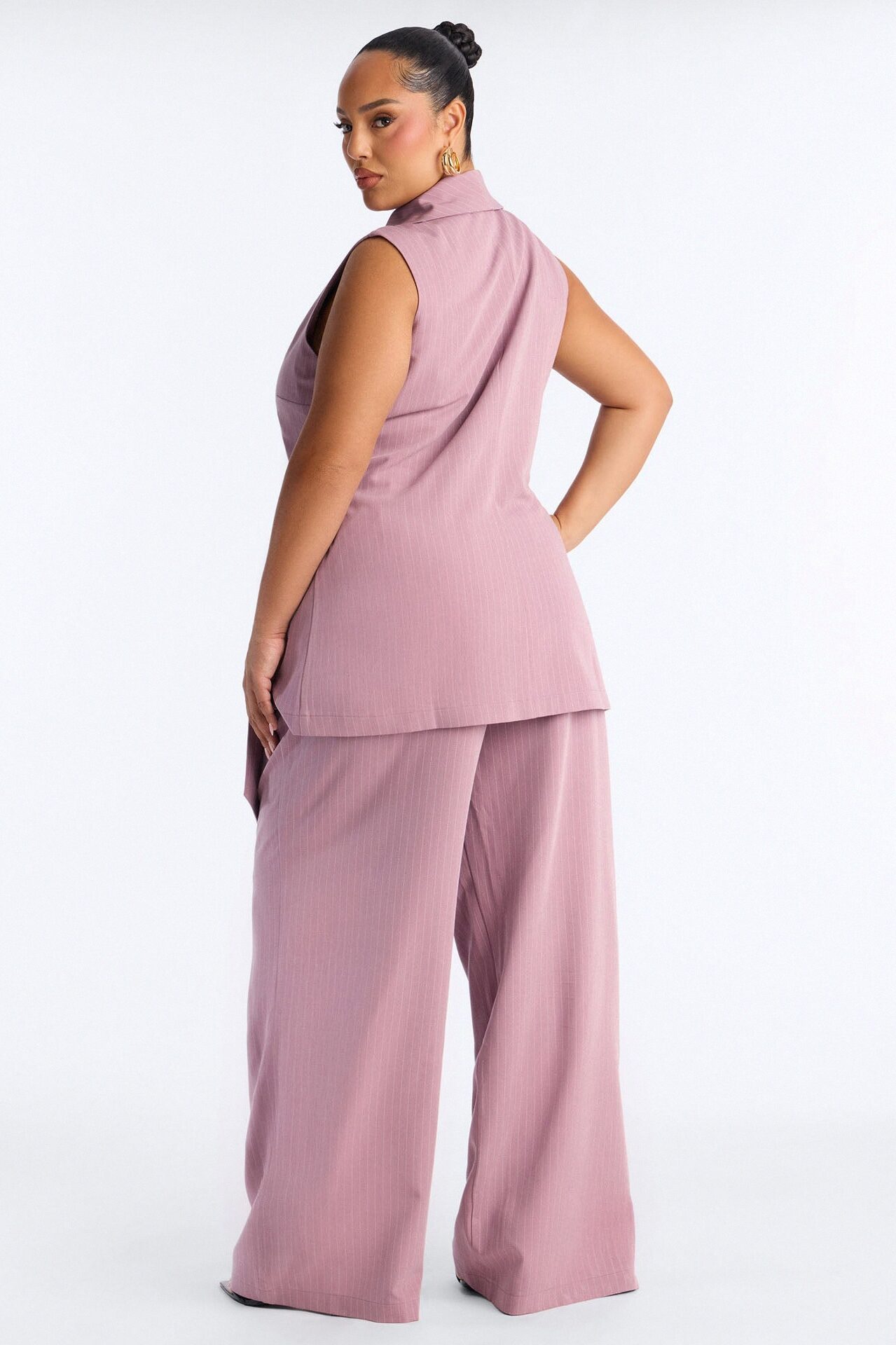 Caroline Pinstripe Vest Pant Set - Mauve