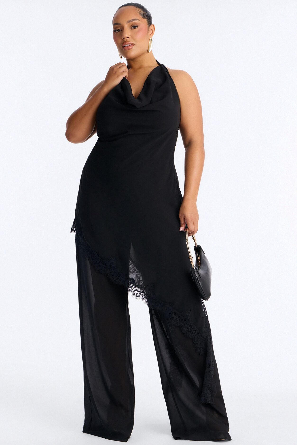Gia Asymmetrical Lace Jumpsuit - Black