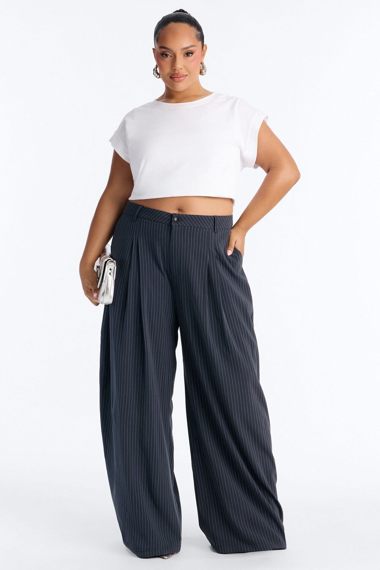 Run This Office Pinstripe Barrel Leg Pant 33″ - Navy