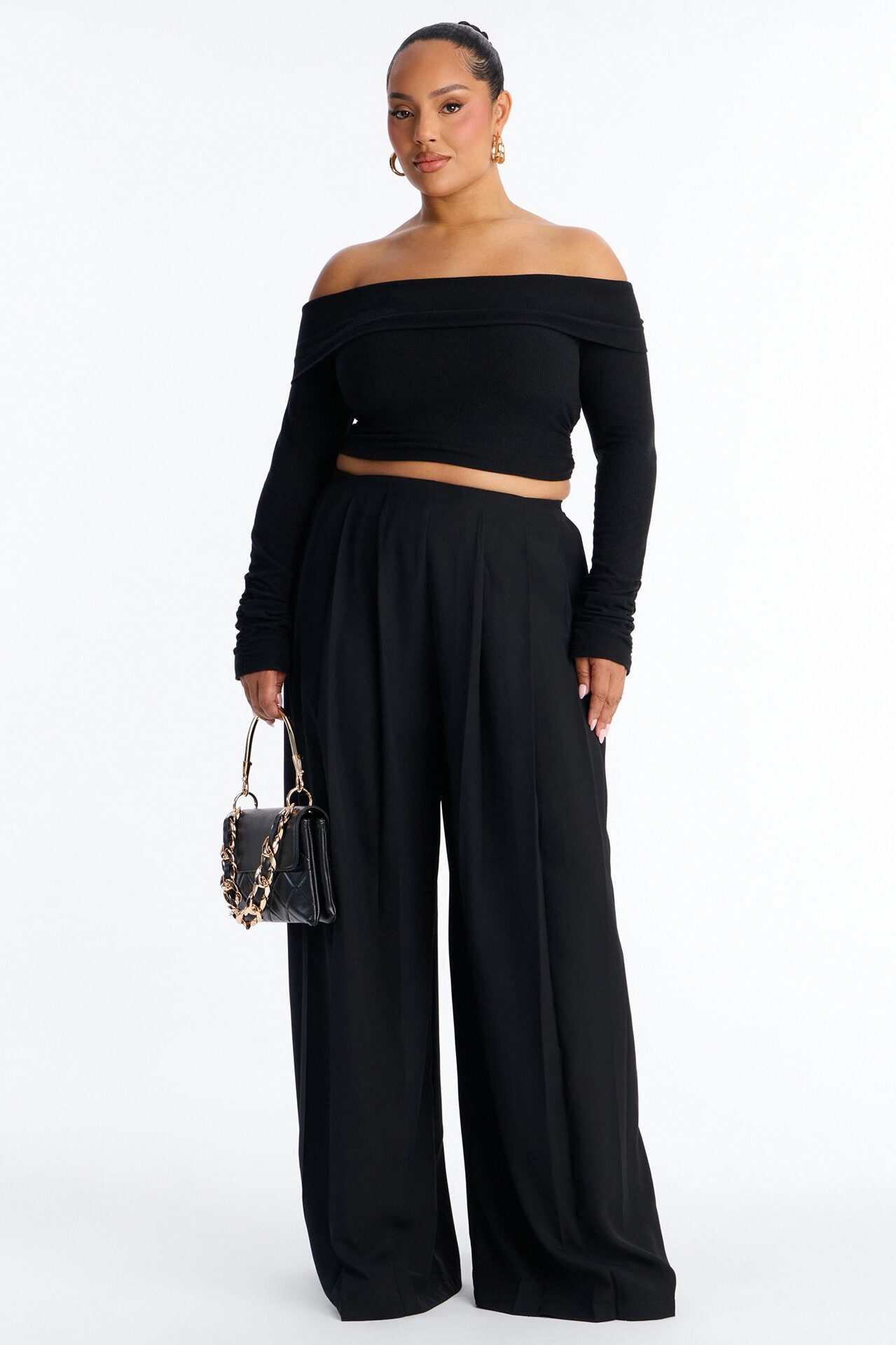 Feminine Feel Crepe Wide Leg Pant 33″ - Black