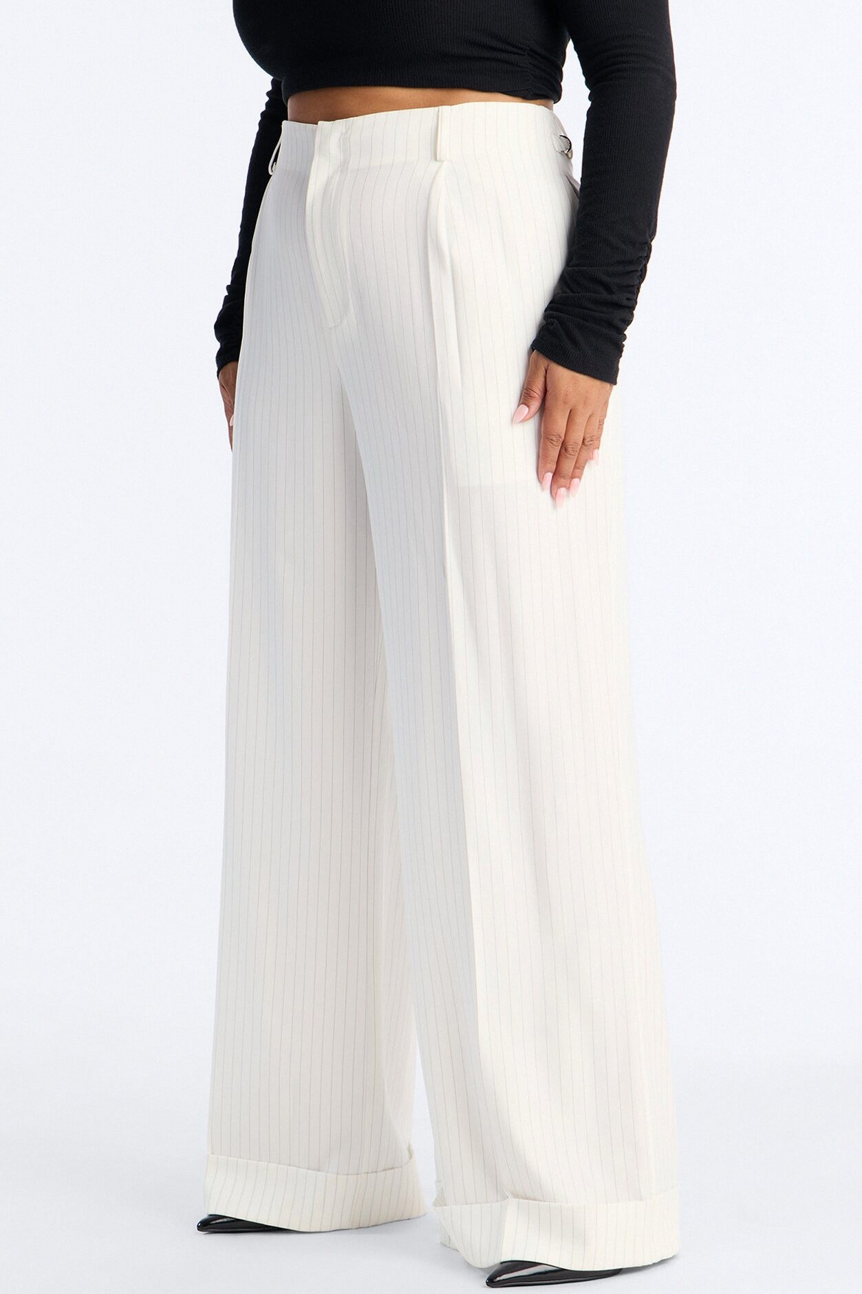Pinstripes And Attitude Hardware Crepe Trouser Pant 33″ - White