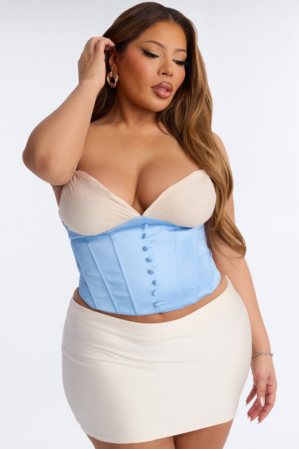 Soulmate Stuff Contrast Satin Corset - Blue/combo