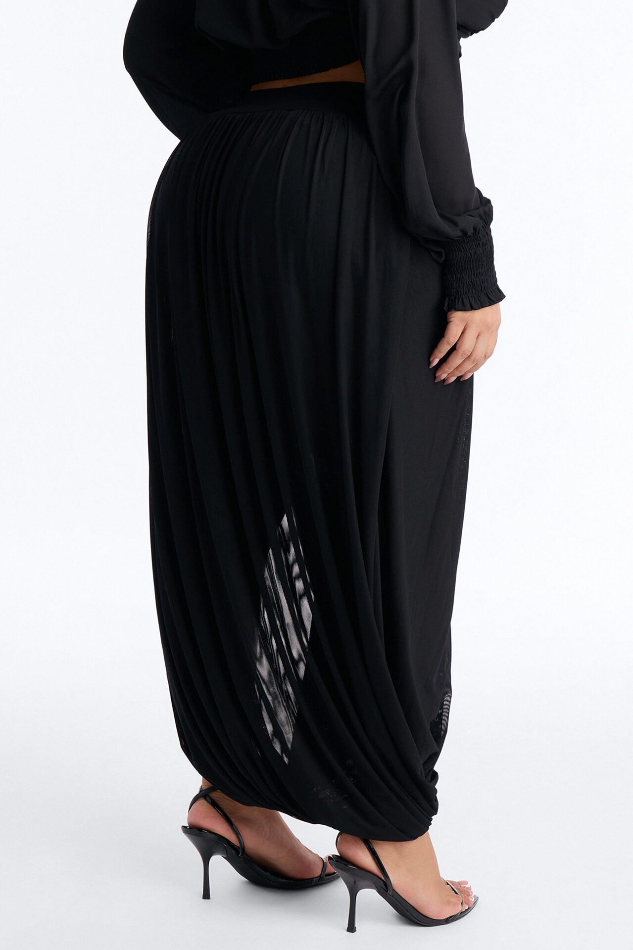 Gaia Draped Mesh Maxi Skirt - Black
